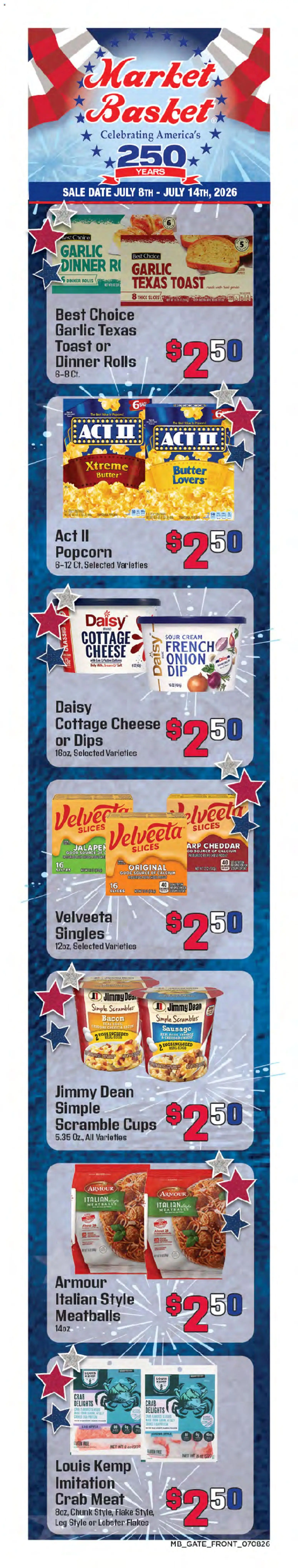 Market Basket Weekly Ad - valid from 07/08/2026 | Page: 1 | Products: Cheese, Eggs, Flakes, Sausage