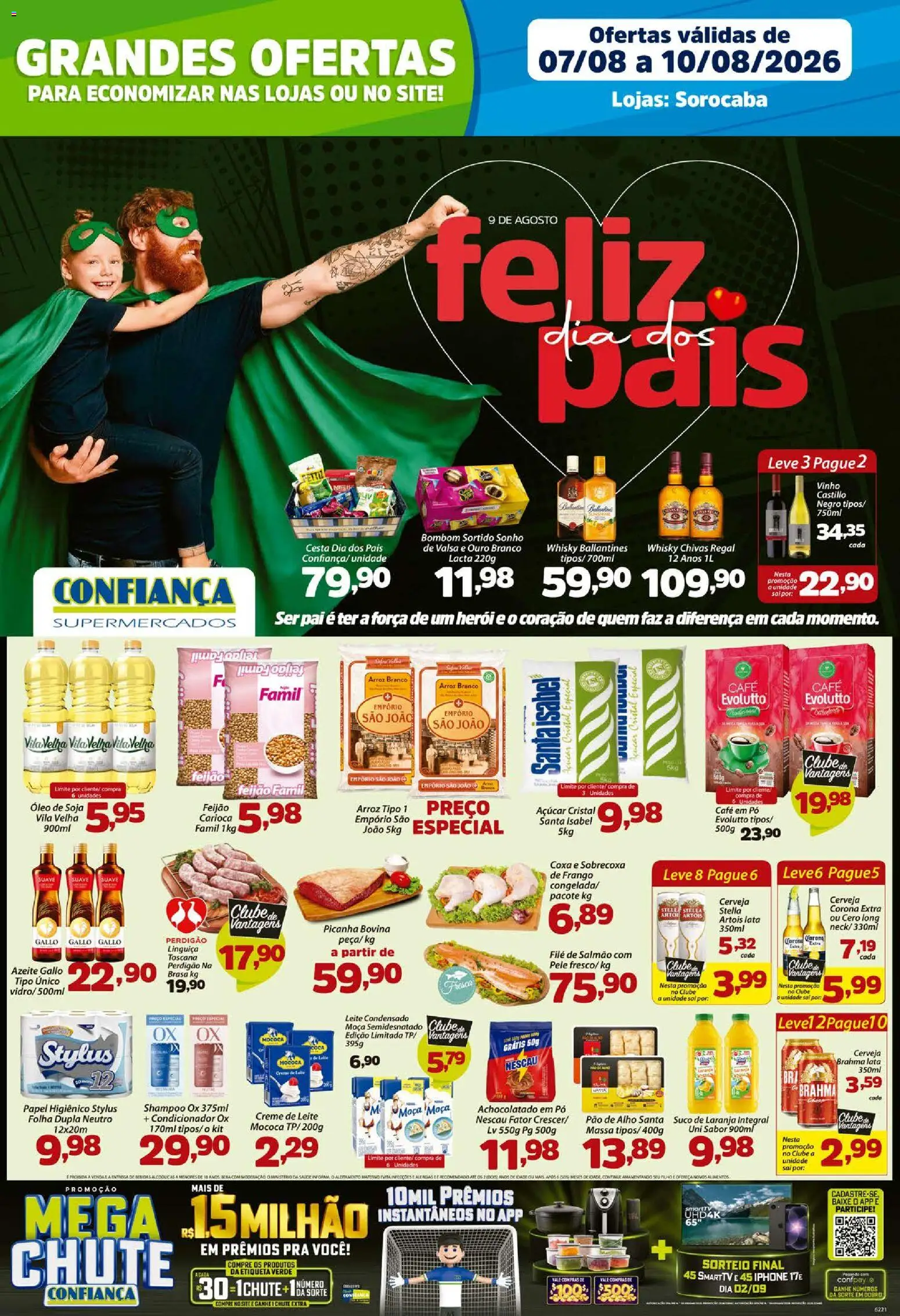 Confiança Folheto - válido de 07/08/2026 | Página: 1 | Produtos: Feijão, Creme de leite, Leite condensado, Açúcar cristal