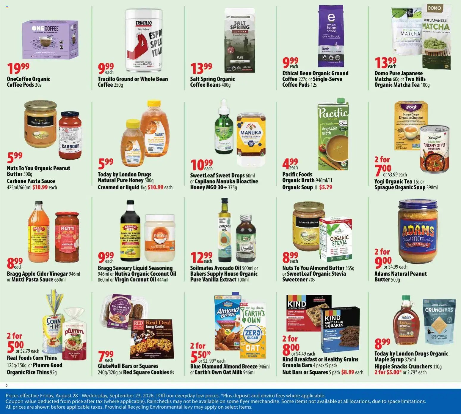 London Drugs flyer valid from Aug 28, 2026 | Page: 2 | Products: Chips, Fruit, Lindt, Butter
