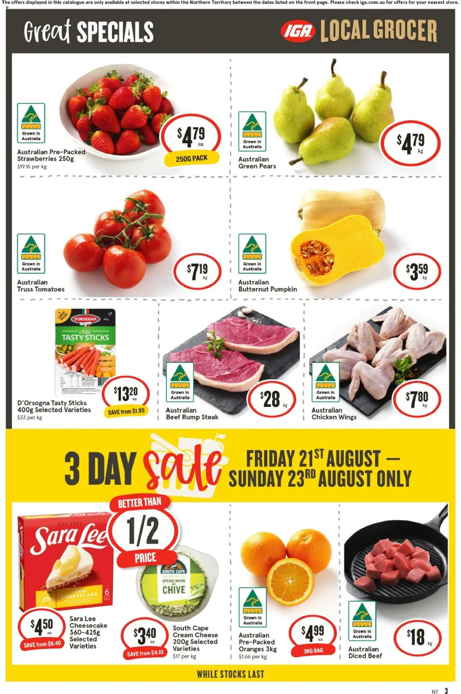 IGA catalogue - valid from 19/08/2026 | Page: 4 | Products: Oranges, Strawberries, Cream, Rump steak