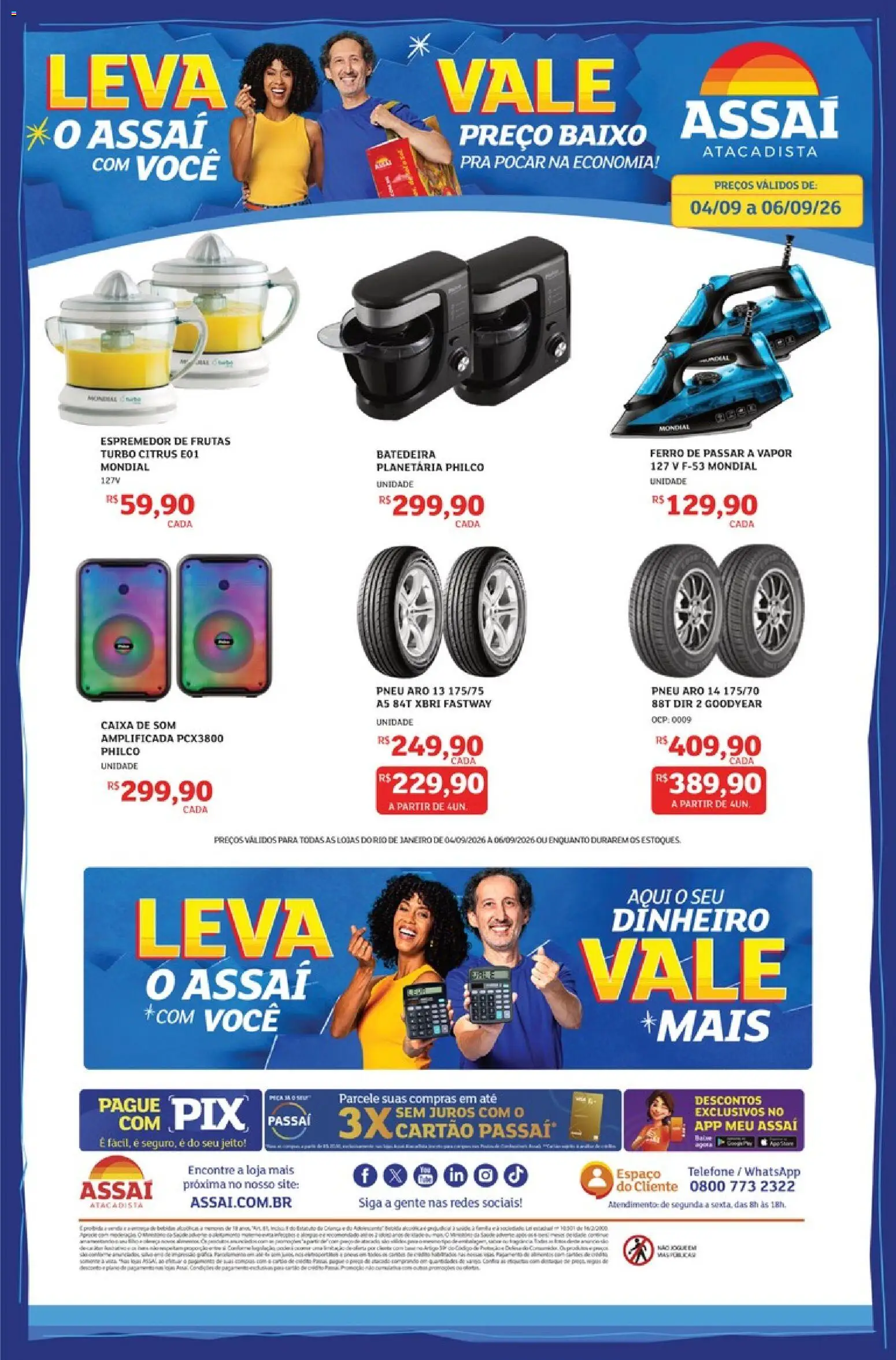 Assaí Atacadista Folheto - válido de 04/09/2026 | Página: 1 | Produtos: Frutas, Batedeira, Espremedor, Pneu