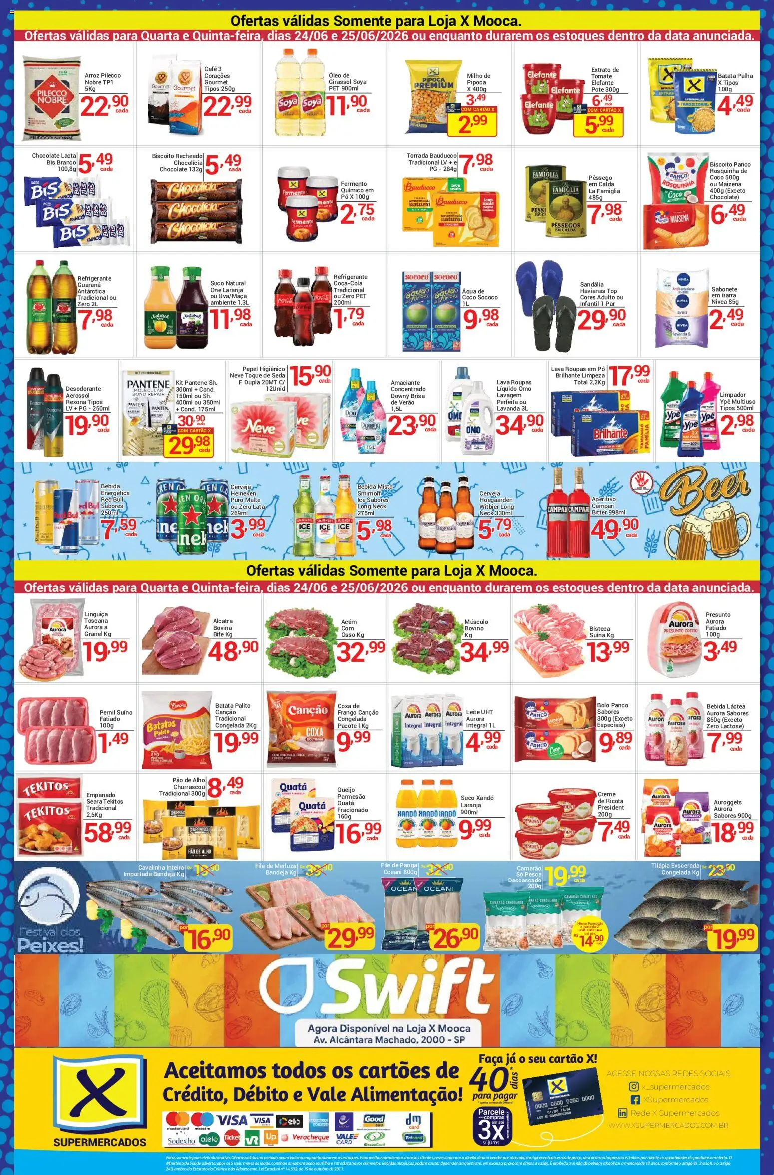 X Supermercados Folheto - válido de 24/06/2026 | Página: 2 | Produtos: Pêssego, Desodorante, Parmesão, Biscoito recheado