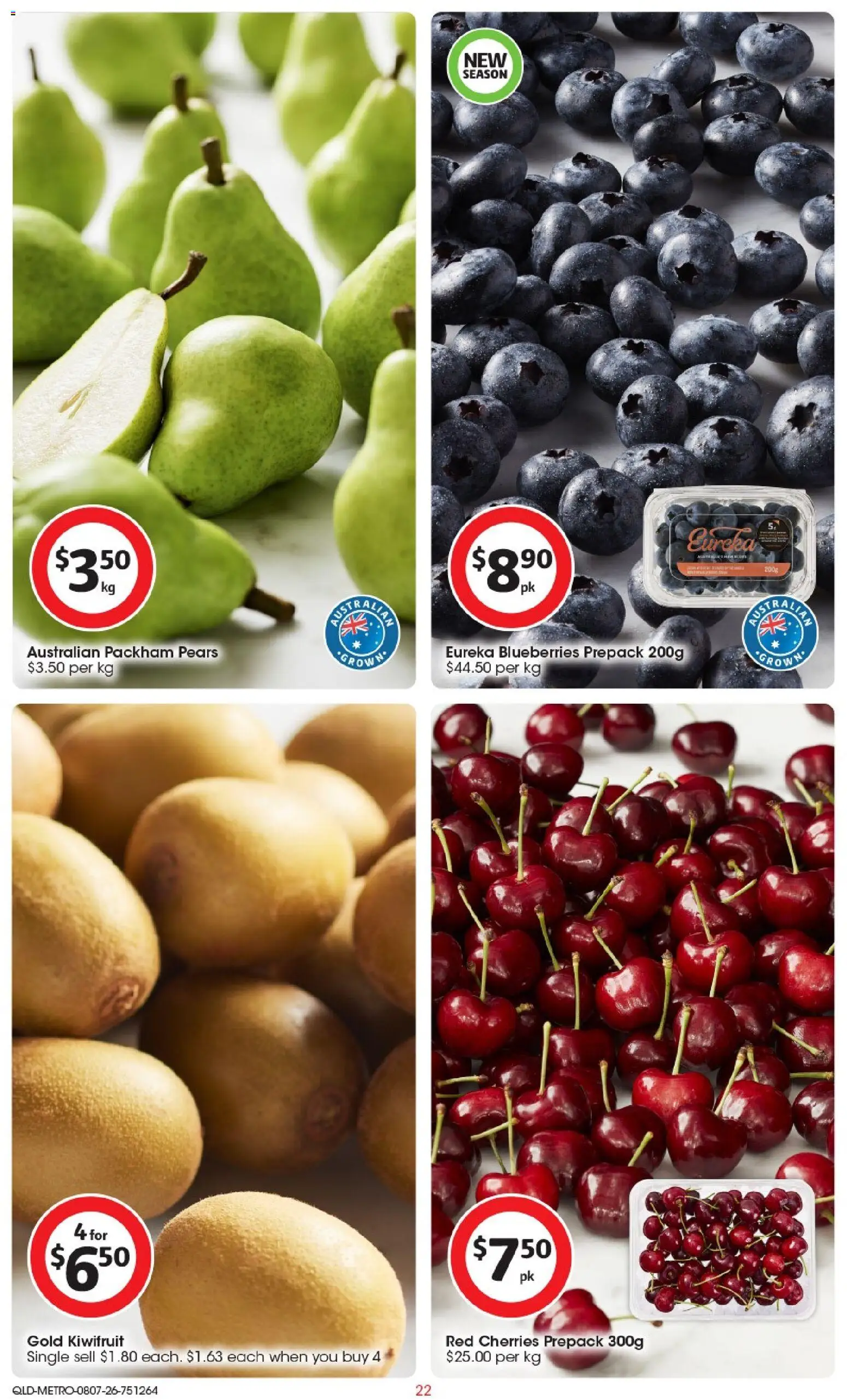 Coles catalogue - valid from 08/07/2026 | Page: 22 | Products: Cherries, Kiwifruit, Blueberries