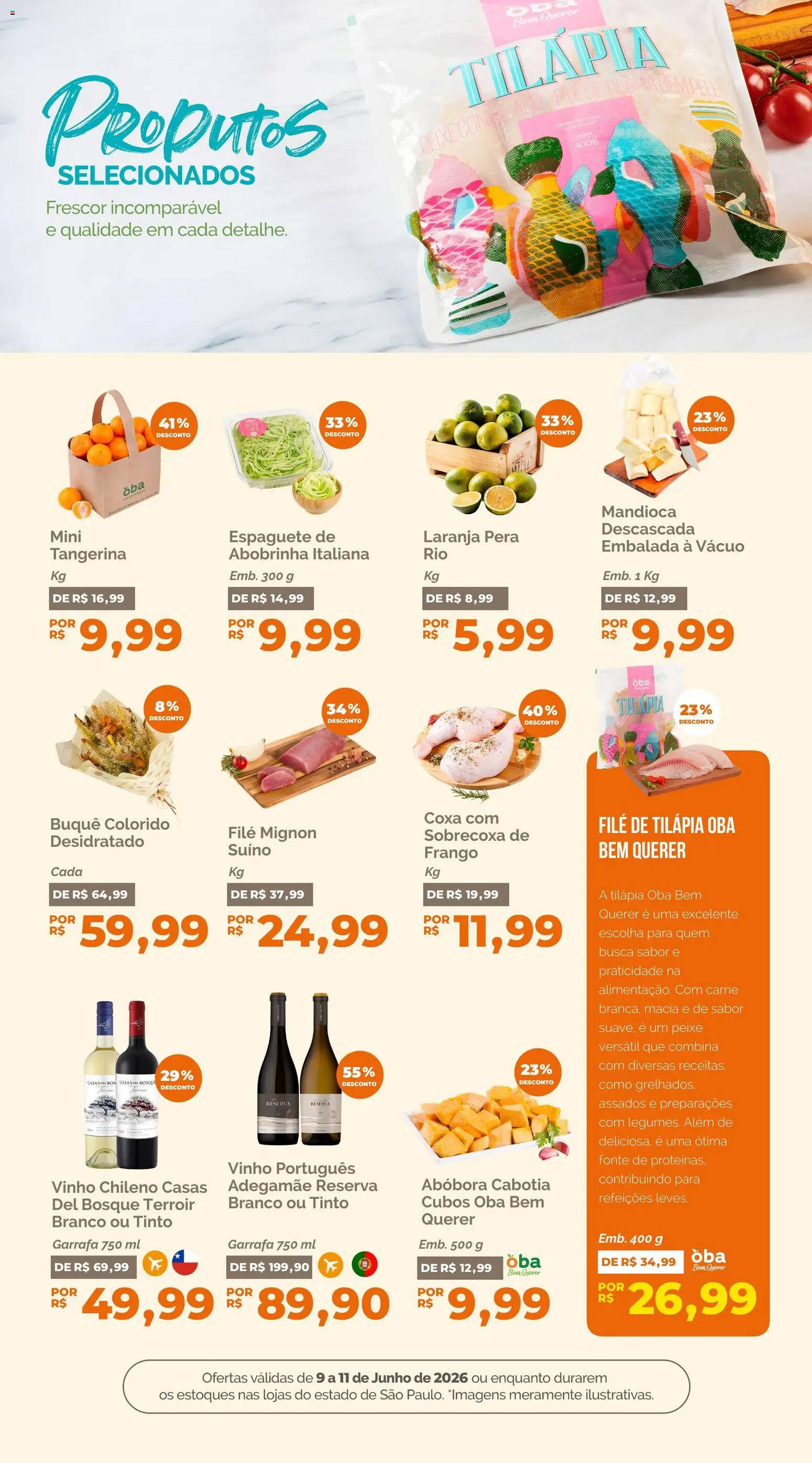 Oba Hortifruti Folheto - válido de 09.06.2026 | Página: 6 | Produtos: Abobrinha, Filé mignon, Tilápia, Filé de tilápia
