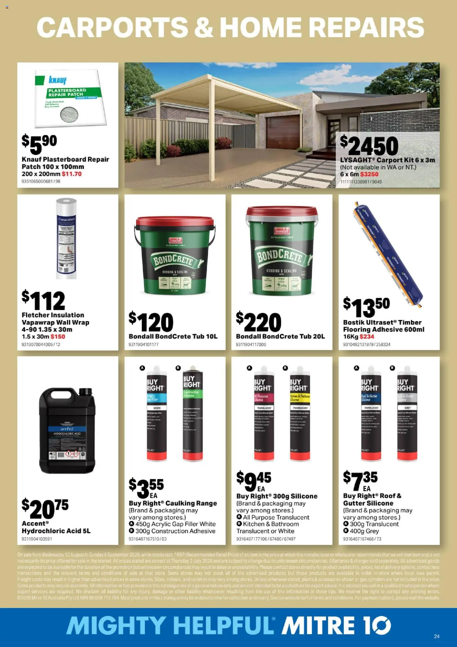 Mitre 10 catalogue - valid from 12/08/2026 | Page: 24 | Products: Carport, Charger, Flooring, Accessories