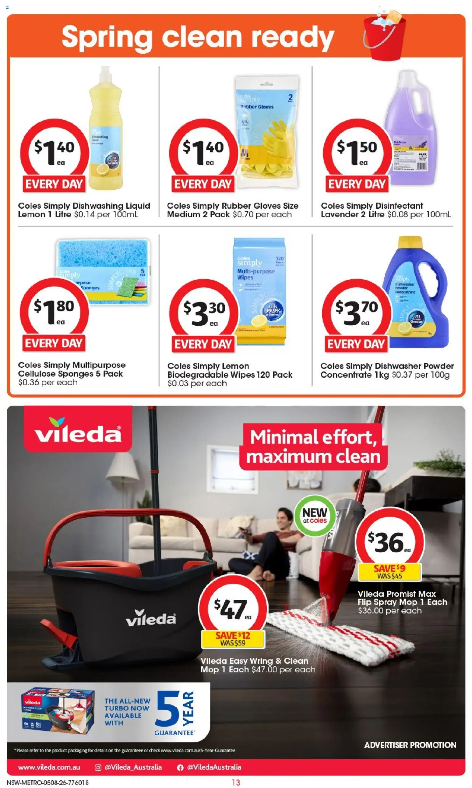 Coles catalogue - valid from 04/08/2026 | Page: 13 | Products: Powder, Mop, Lemon, Multipurpose