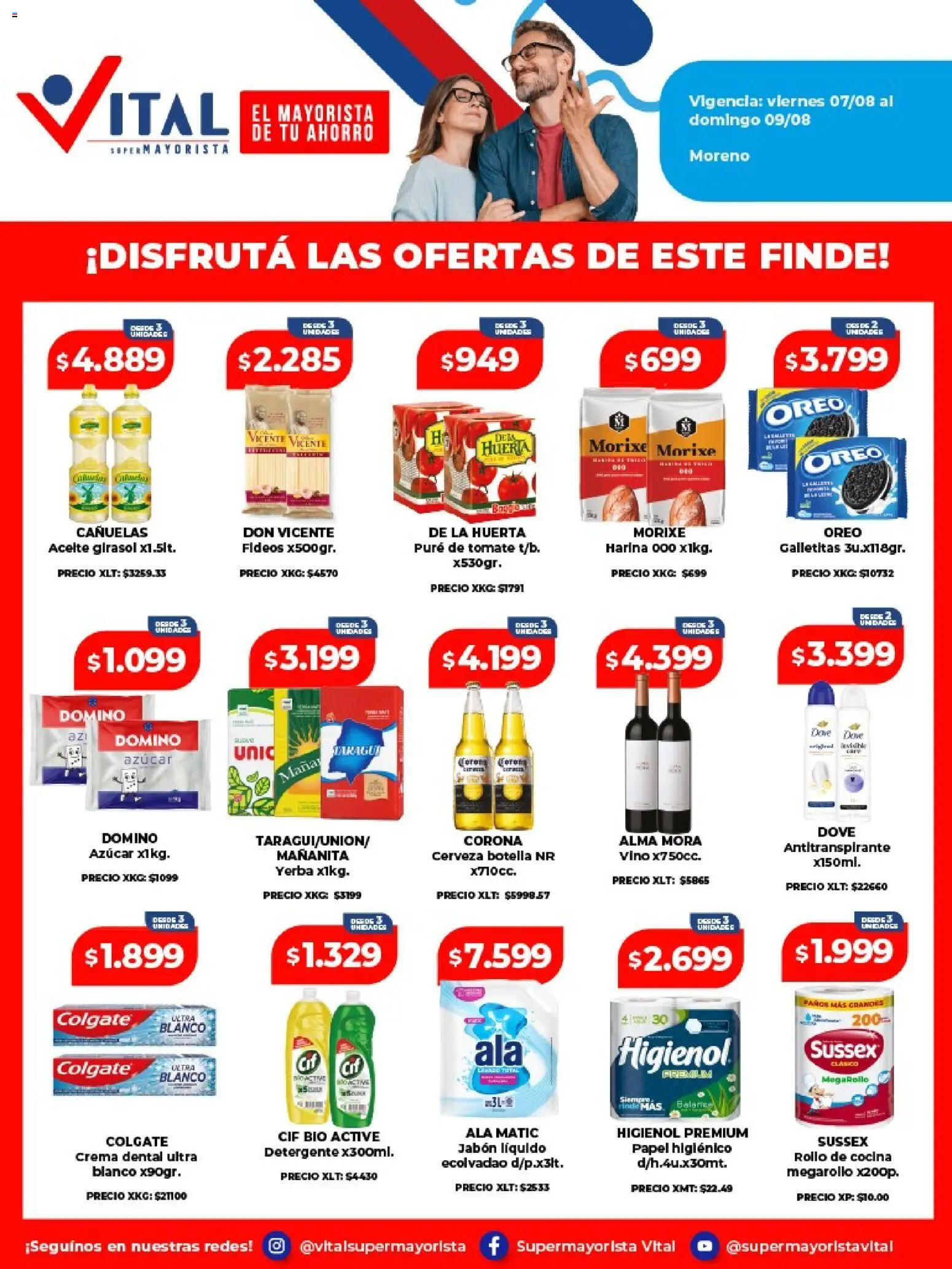 Vital - Ofertas fin Moreno │ válido desde el 07/08/2026 | Página: 1 | Productos: Azucar, Jabón, Detergente, Crema