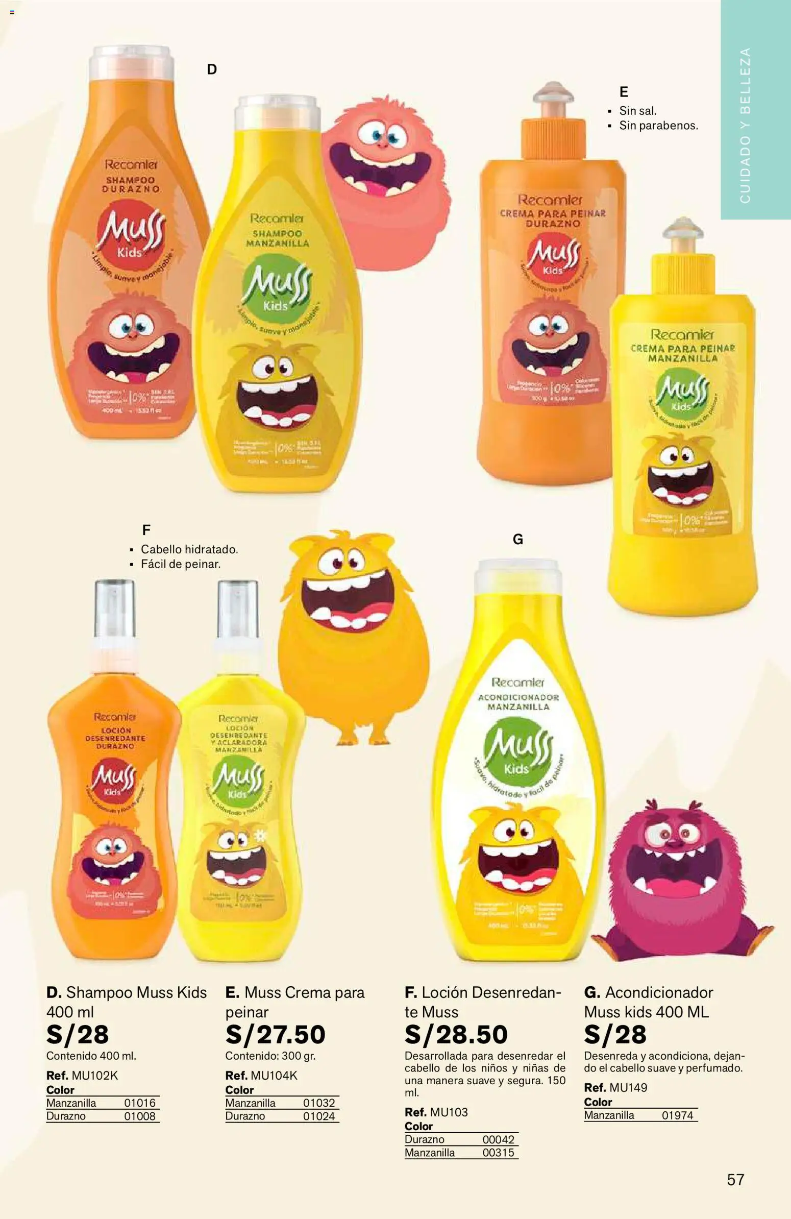 Catálogo Leonisa válido desde 24/08/2026 | Página: 57 | Productos: Shampoo, Acondicionador, Té, Crema