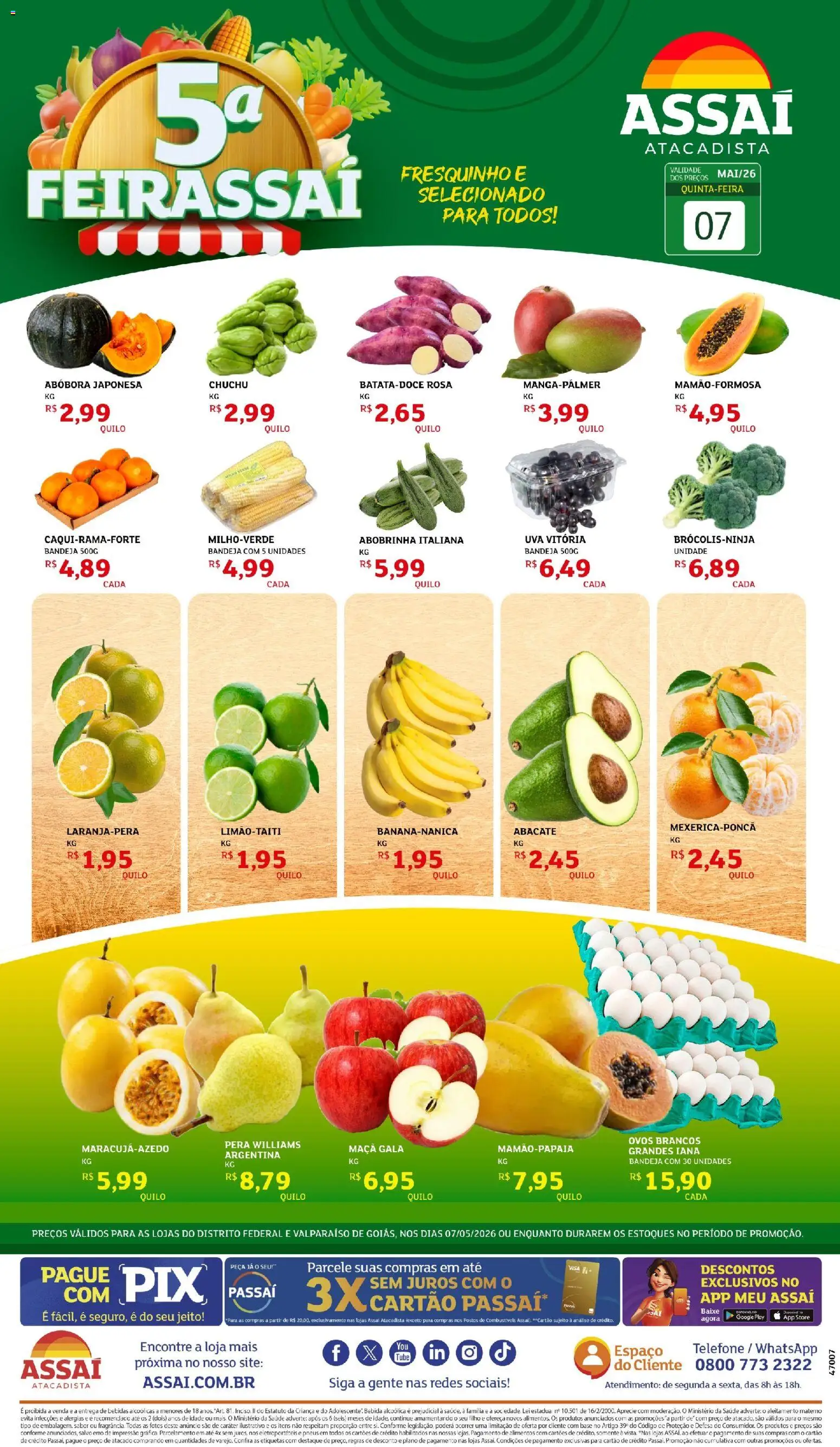 Assaí Atacadista Folheto - válido de 07.05.2026 | Página: 1 | Produtos: Chuchu, Ovos, Bebida, Telefone