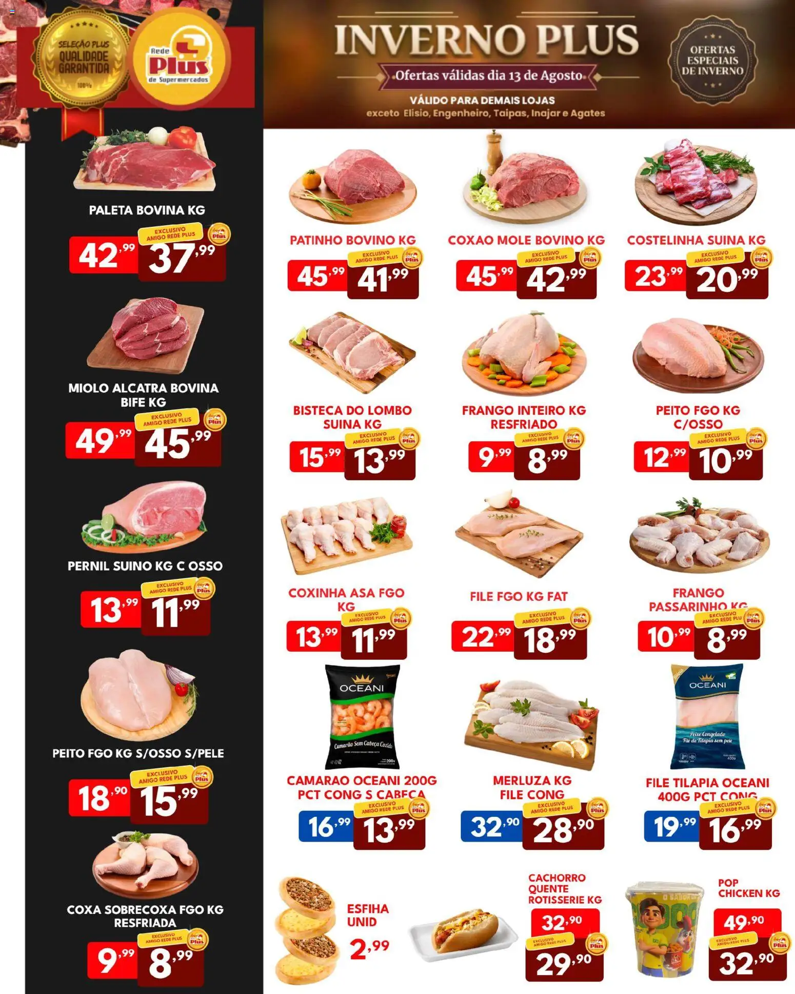 Rede Plus Supermercados Folheto - válido de 12/08/2026 | Página: 3 | Produtos: Coxão mole, Camarão, Peixe, Frango