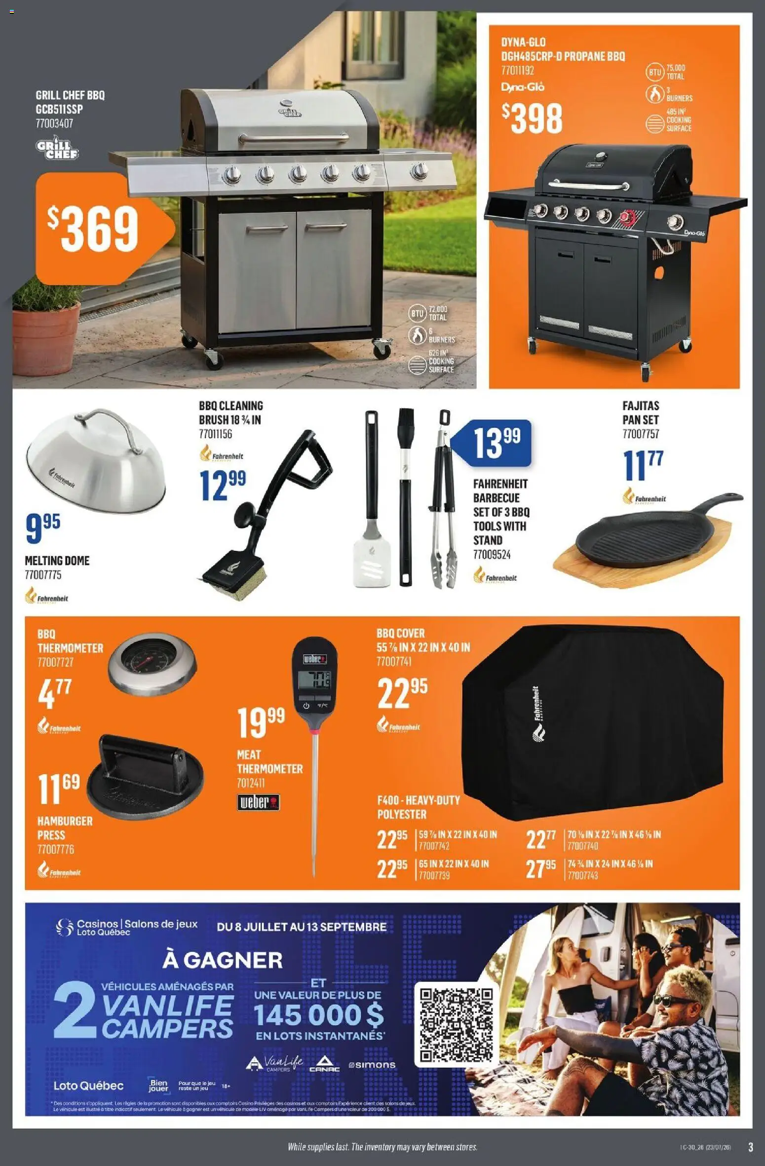 Canac flyer valid from Jul 23, 2026 | Page: 3 | Products: Grill, Thermometer, Brush
