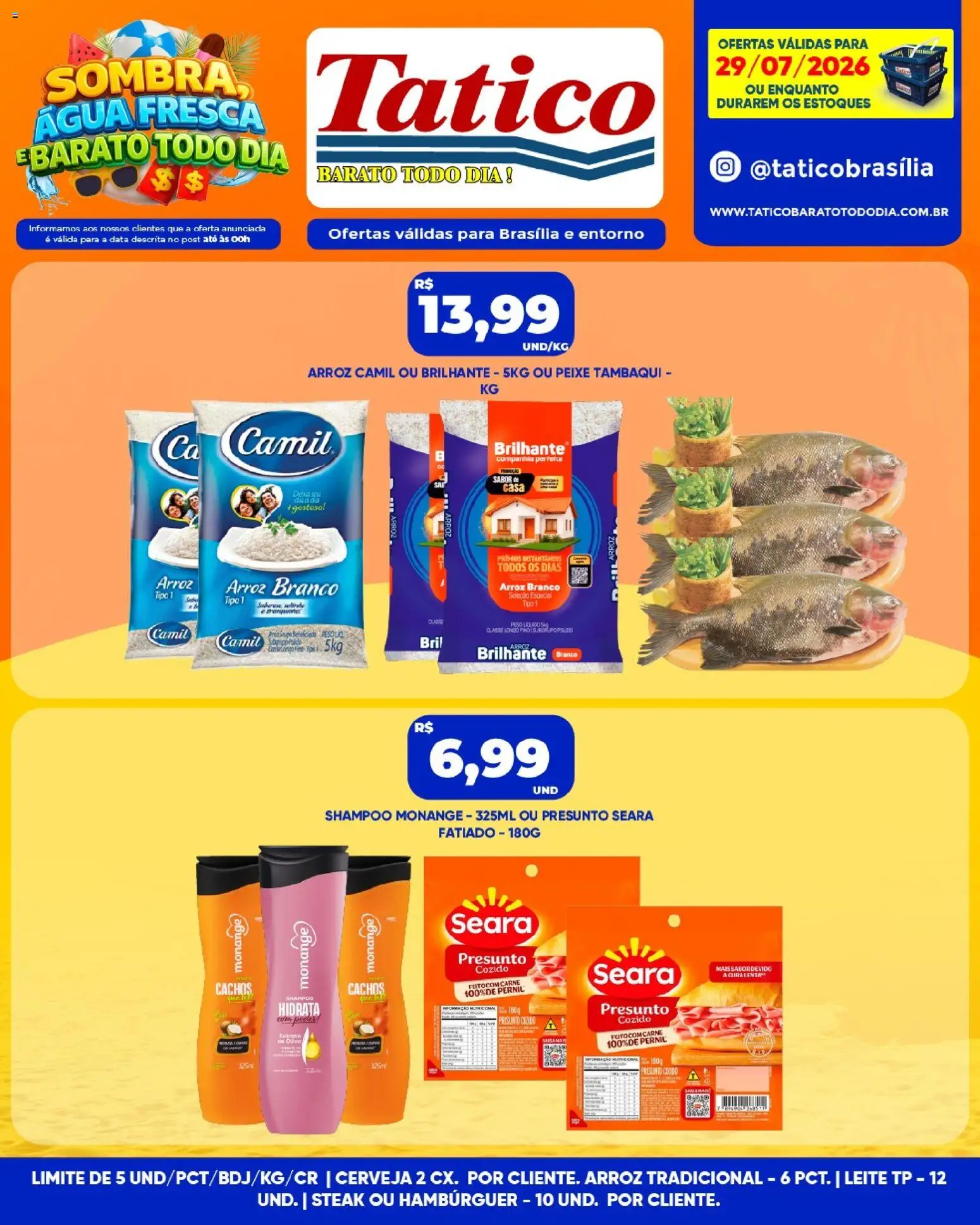 Tatico Folheto - válido de 29/07/2026 | Página: 8 | Produtos: Shampoo, Peixe, Carne, Hambúrguer