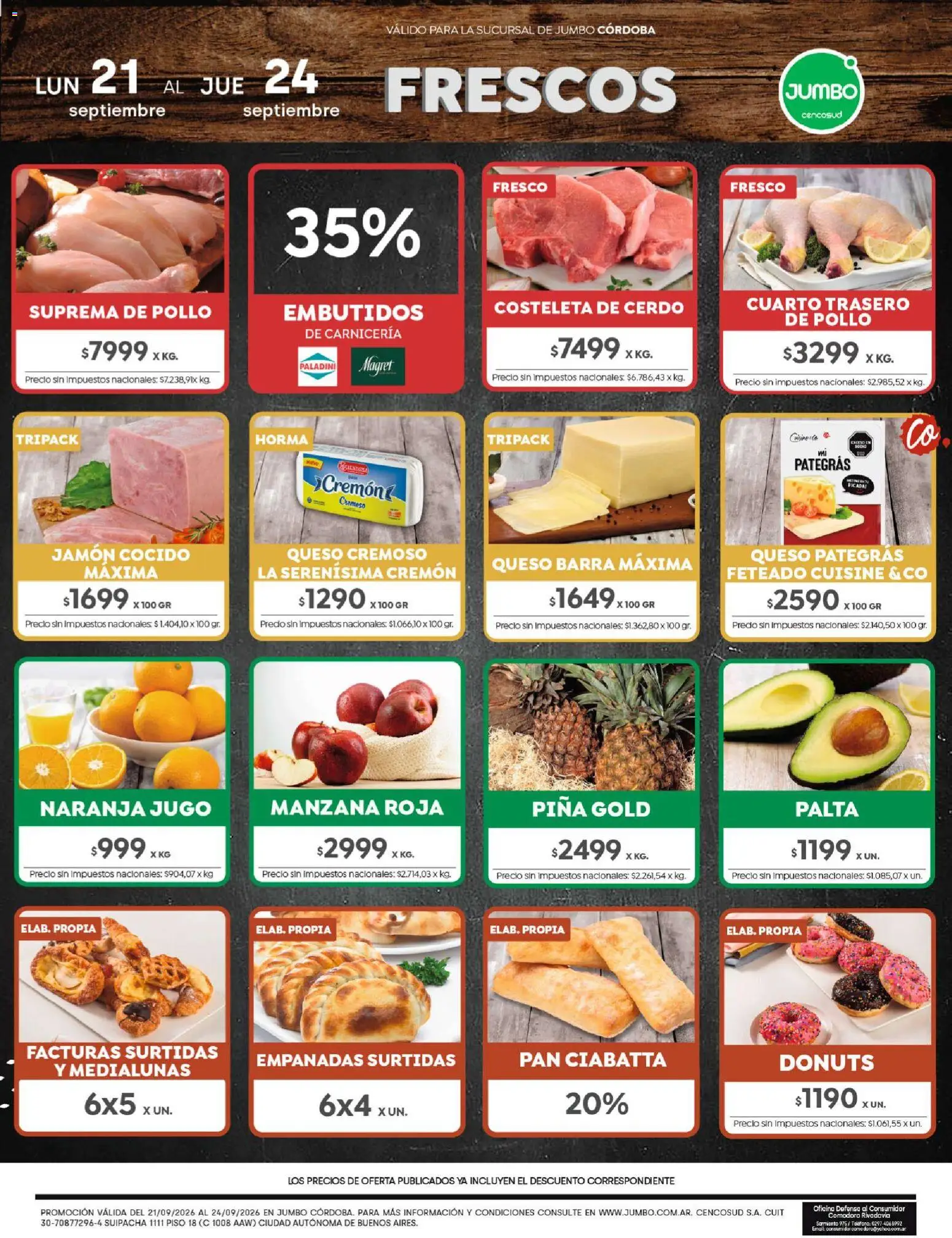 Jumbo - Ofertas | Córdoba │ válido desde el 21/09/2026 | Página: 1 | Productos: Embutidos, Manzana, Queso, Jugo