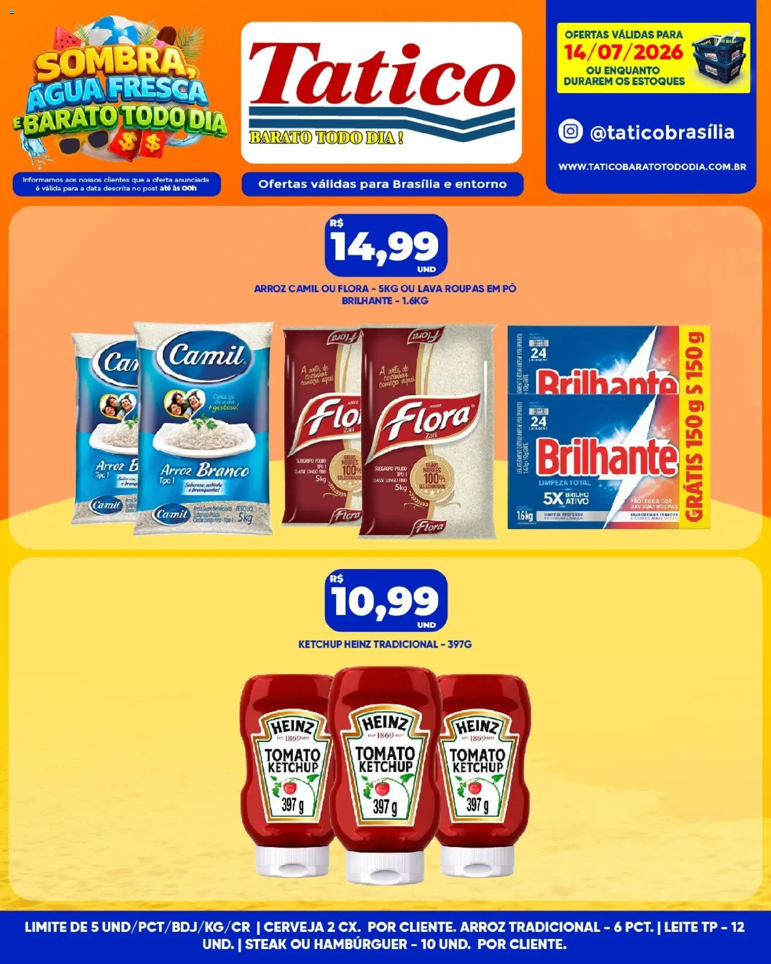 Tatico Folheto - válido de 14/07/2026 | Página: 9 | Produtos: Arroz, Roupas, Ketchup, Hambúrguer