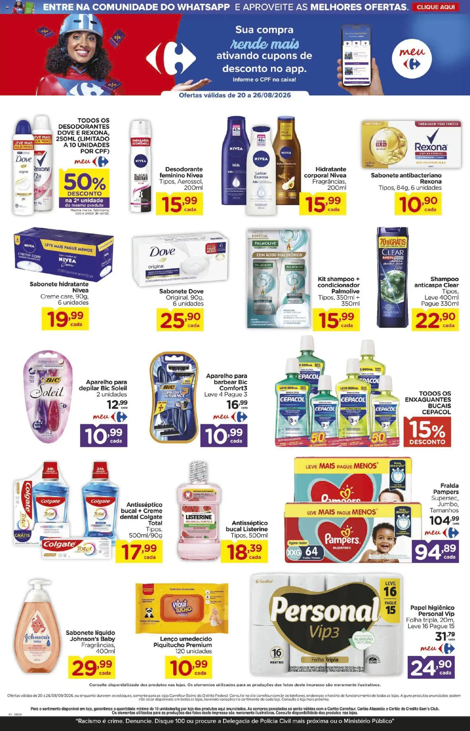 Carrefour Bairro Folheto - válido de 20/08/2026 | Página: 6 | Produtos: Desodorante, Creme, Algodão, Lenço umedecido