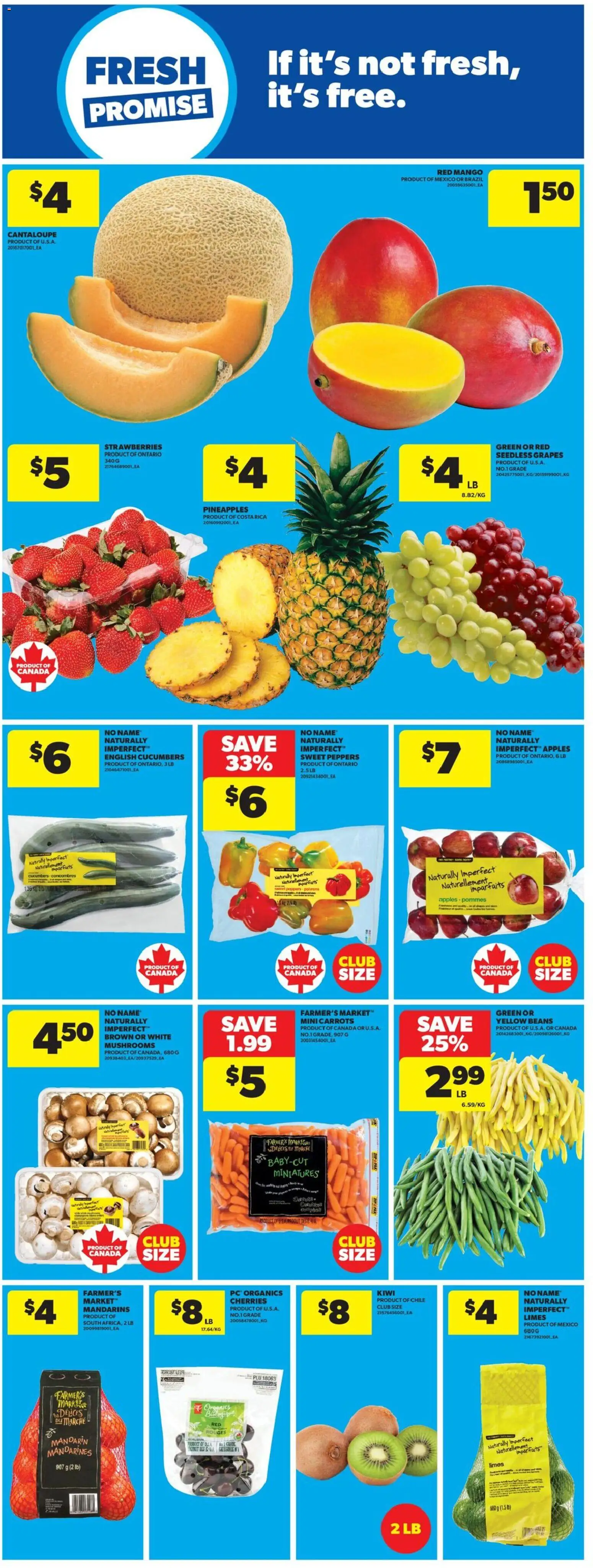 Real Canadian Superstore flyer valid from Jul 16, 2026 | Page: 13 | Products: Strawberries, Mango, Mushrooms, Seedless grapes