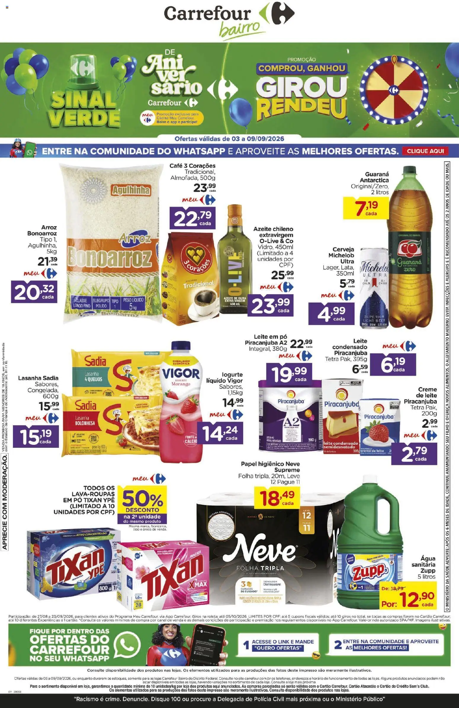 Carrefour Bairro Folheto - válido de 03/09/2026 | Página: 1 | Produtos: Guaraná, Iogurte, Arroz, Leite em pó