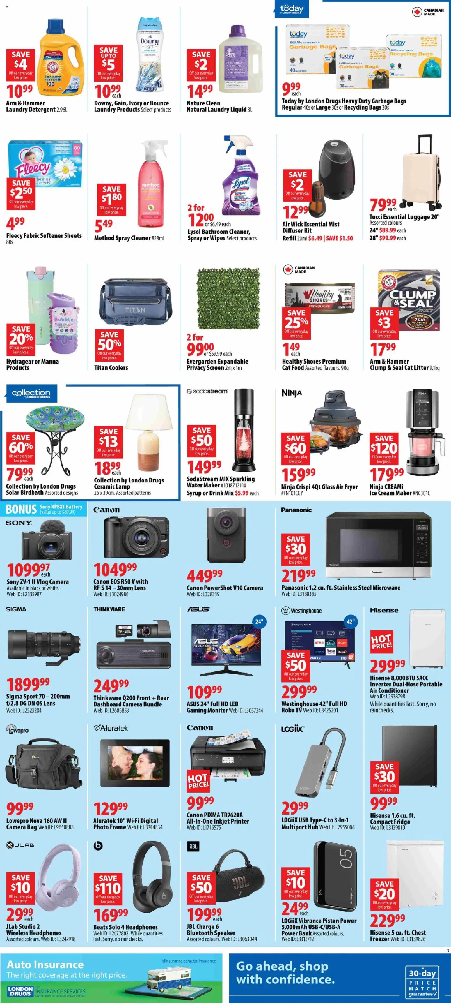 London Drugs flyer valid from Aug 14, 2026 | Page: 4 | Products: Cream, Cat litter, Fabric softener, Lamp