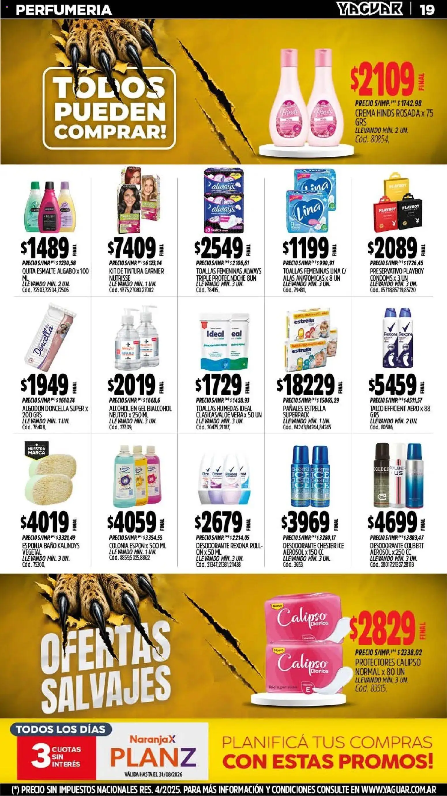 Yaguar - Oferta Semanal Trelew │ válido desde el 10/08/2026 | Página: 20 | Productos: Algodón, Diarios, Desodorante, Crema