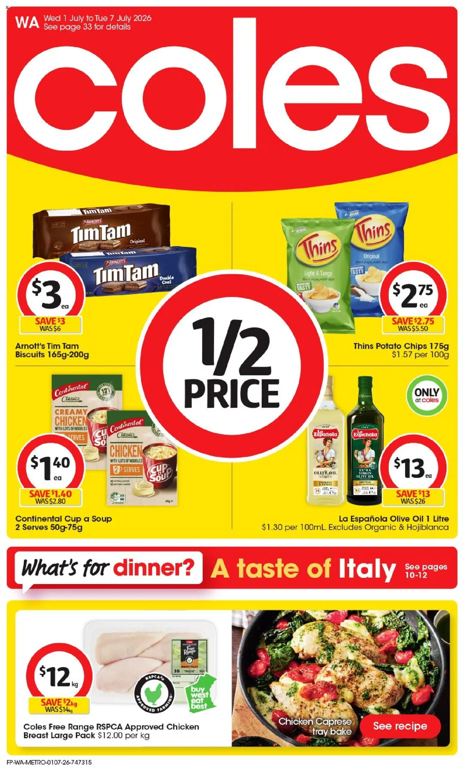 Coles catalogue - valid from 01/07/2026 | Page: 1 | Products: Oil, Chips, Coat, Soup