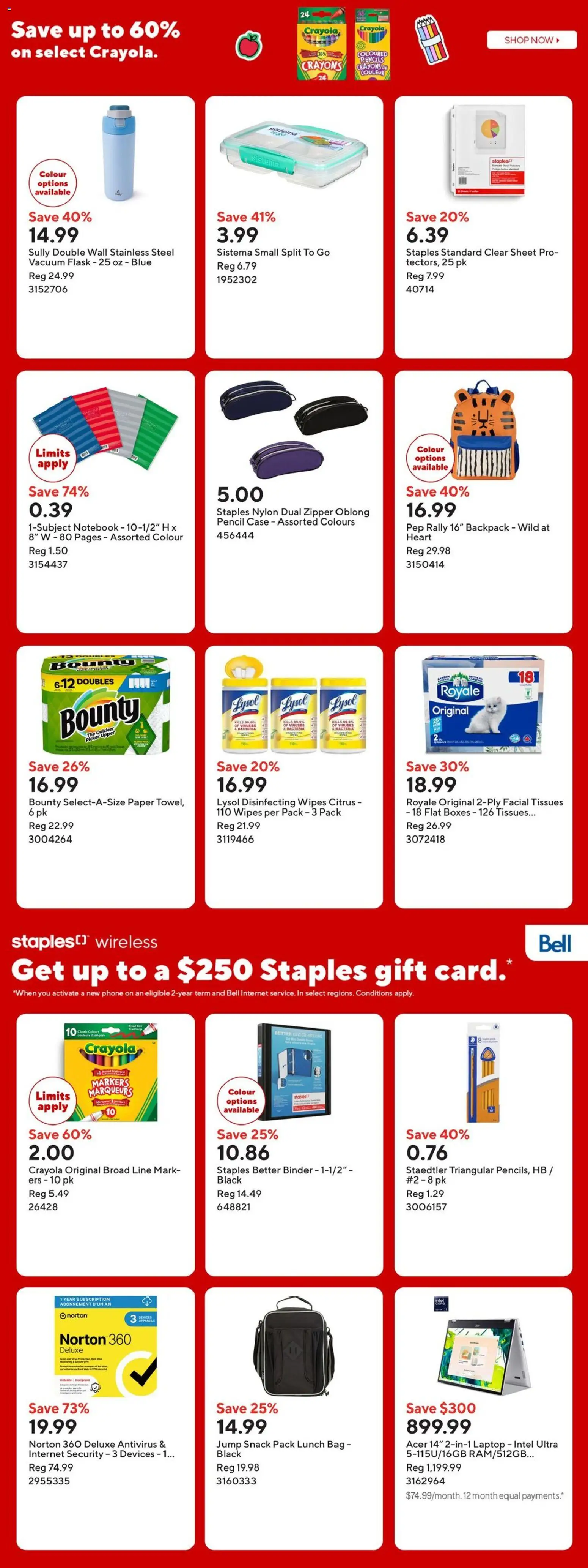 Staples flyer valid from Aug 28, 2026 | Page: 2 | Products: Backpack, Coffee maker, Lunch box, Coffee
