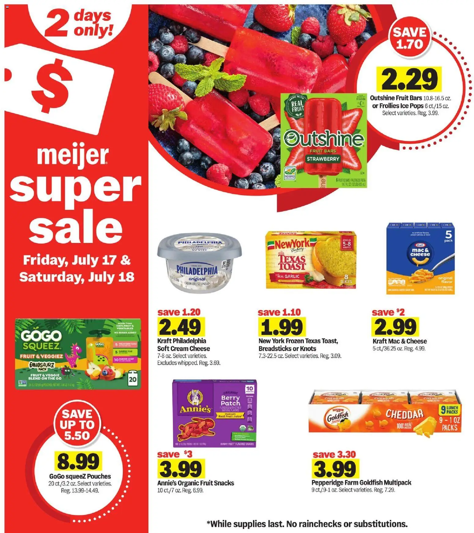 Meijer Super Sale - valid from 07/17/2026 | Page: 2 | Products: Cheese, Cream, Vegetables, Sugar