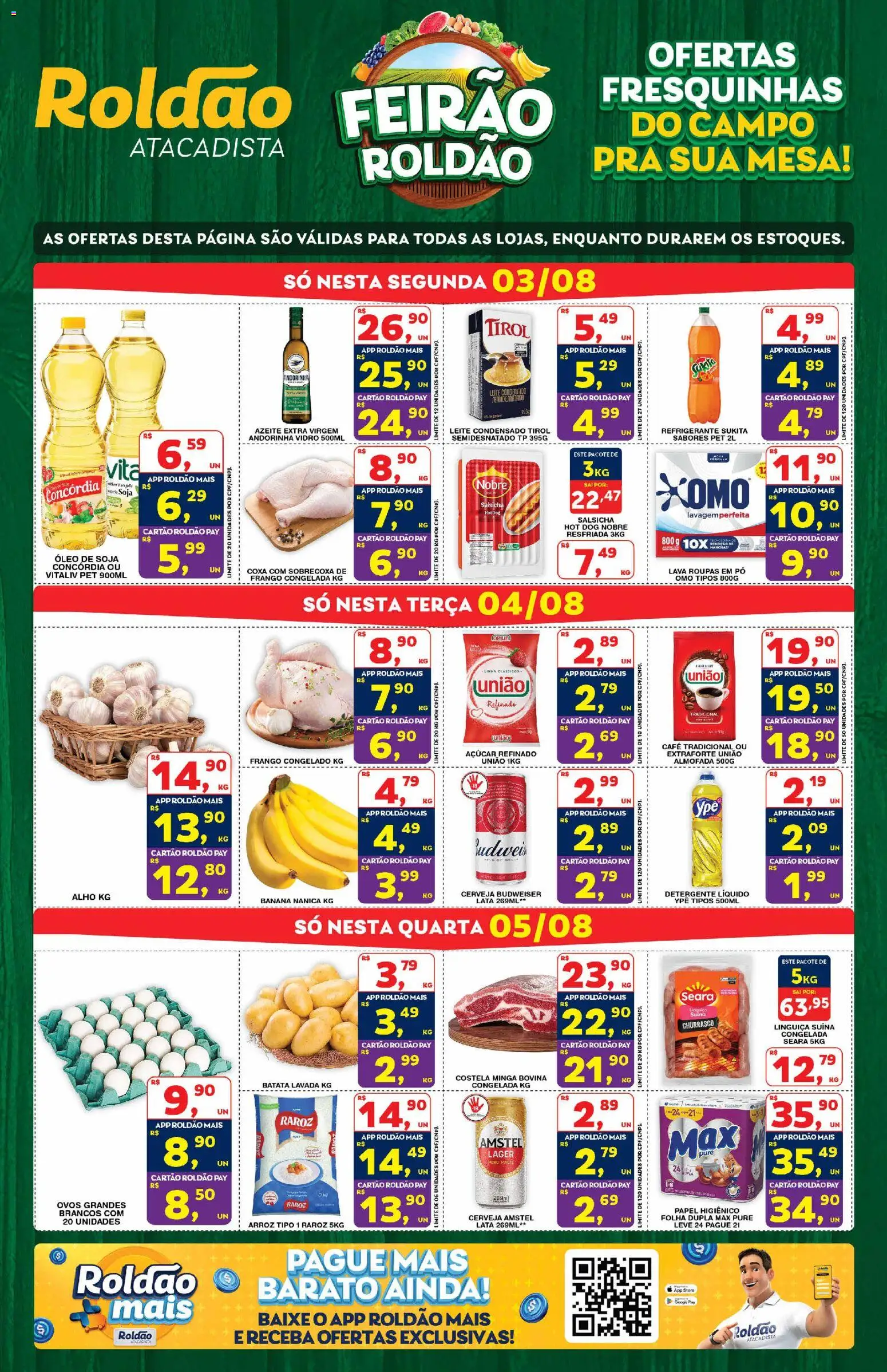 Roldão Folheto - válido de 03/08/2026 | Página: 1 | Produtos: Detergente, Roupas, Frango, Leite condensado