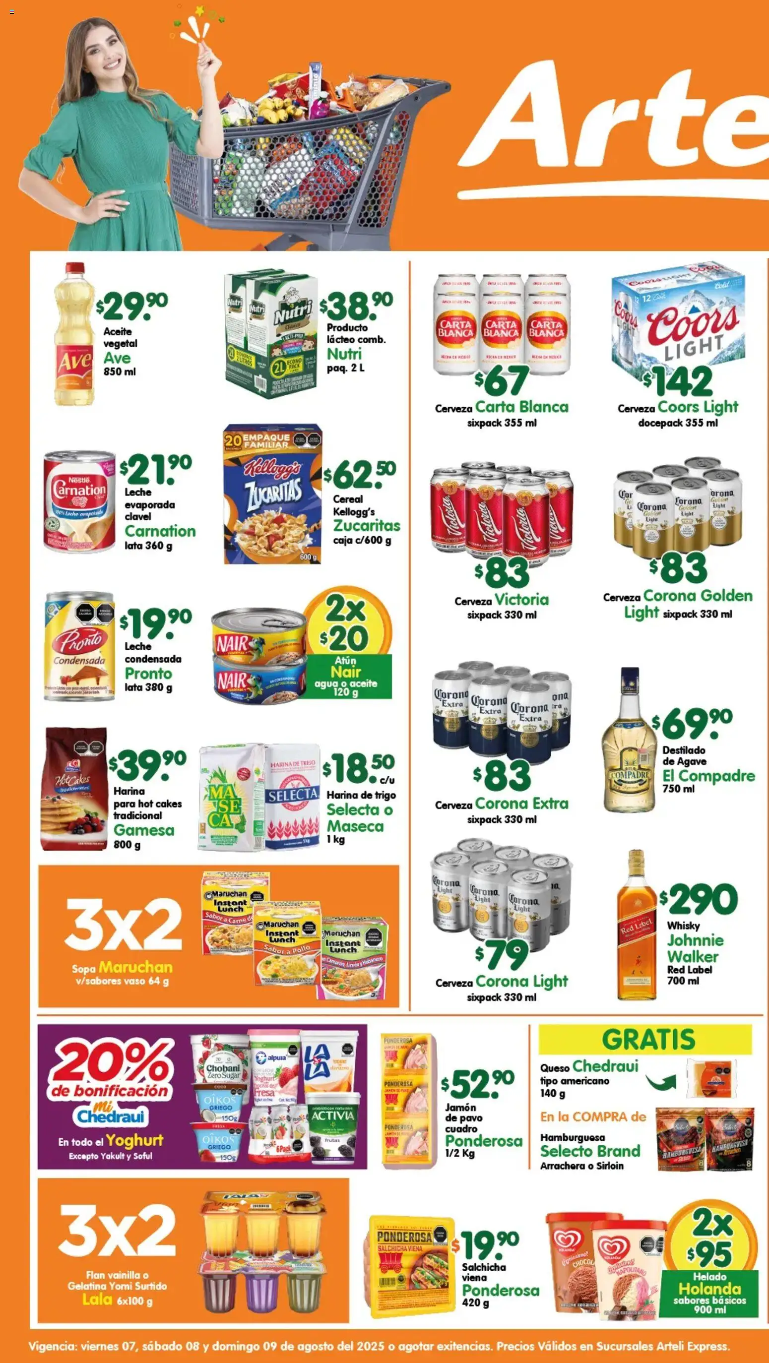 Nuevas ofertas de Arteli válidas en toda la República Mexicana desde el 07/08/2026. ¡Encuentra las mejores ofertas en Arteli folleto Express! | Página: 1 | Productos: Jamón, Vainilla, Helado, Hamburguesa
