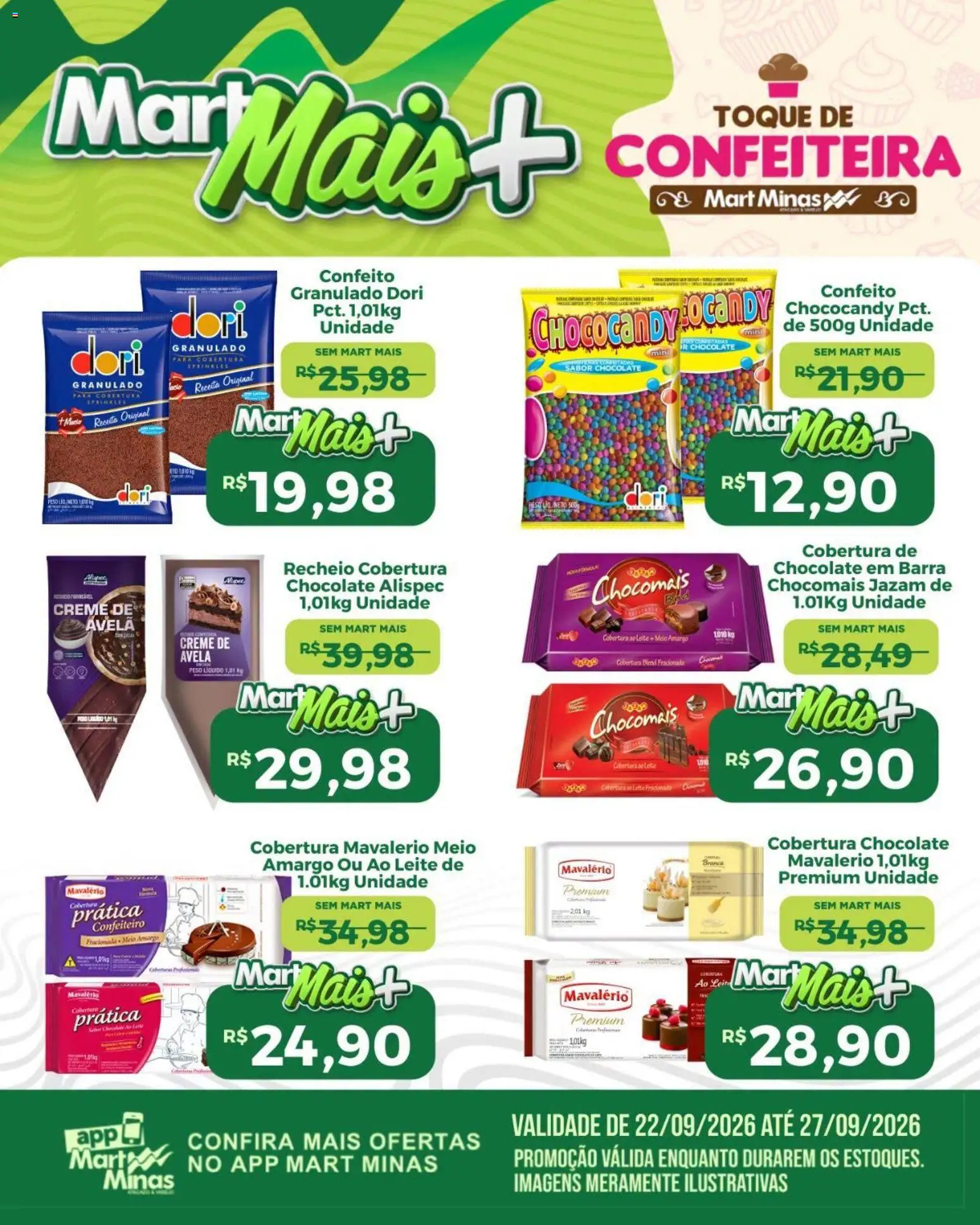 Mart Minas Folheto - válido de 22/09/2026 | Página: 1 | Produtos: Leite, Chocolate em barra, Creme, Granulado