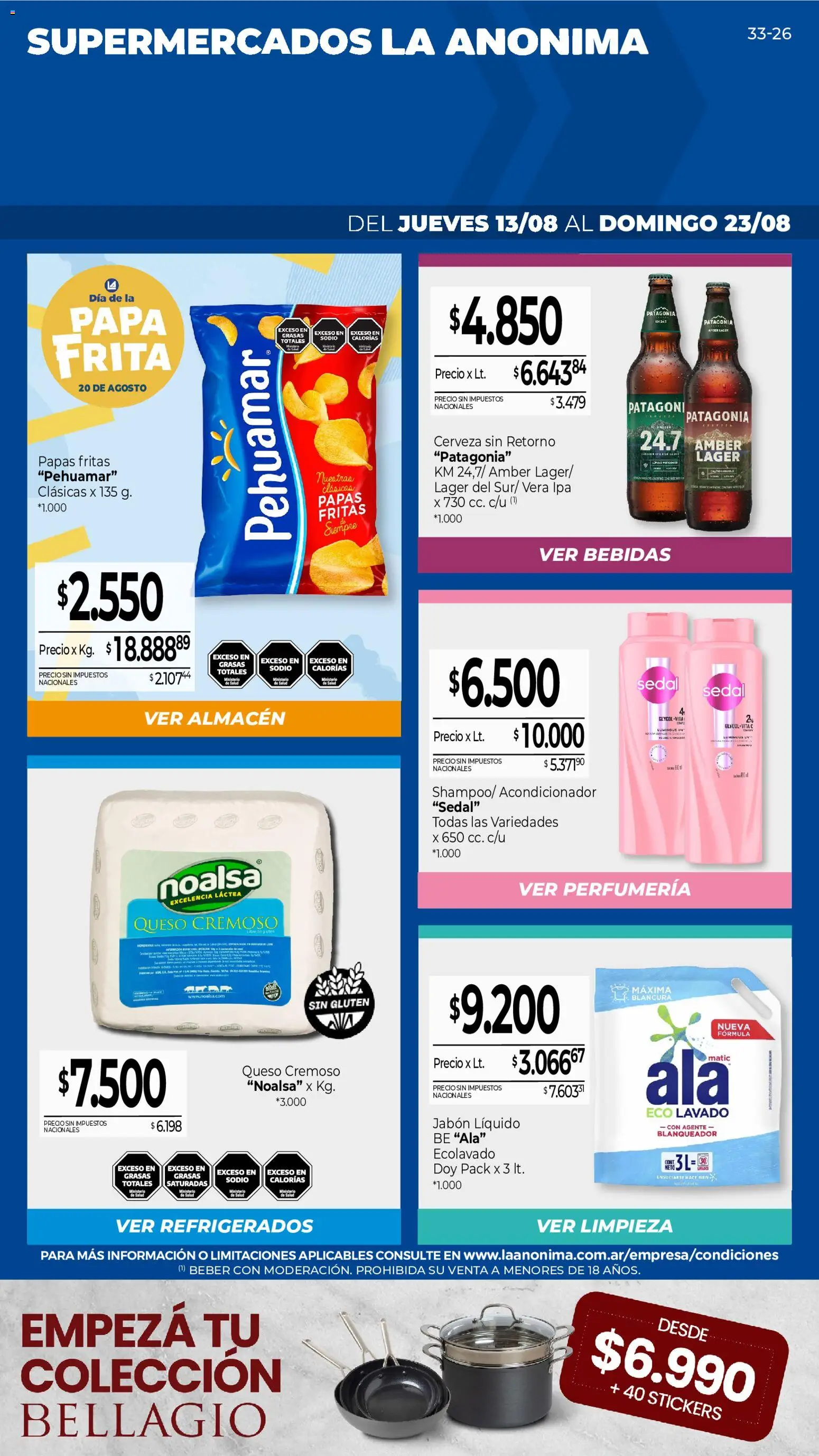 La Anonima catálogo │ válido desde el 13/08/2026 | Página: 1 | Productos: Bebidas, Jabón líquido, Queso, Cerveza