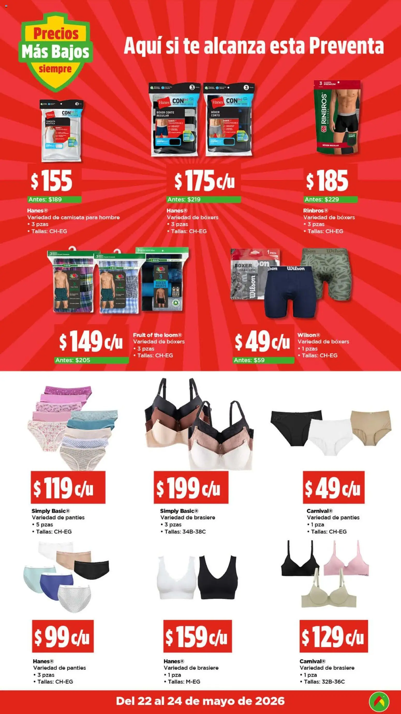 Nuevas ofertas de Bodega Aurrerá válidas en toda la República Mexicana desde el 22.05.2026. ¡Encuentra las mejores ofertas en Bodega Aurrerá folleto El precio más bajo de México! | Página: 13 | Productos: Boxers, Té, Camiseta