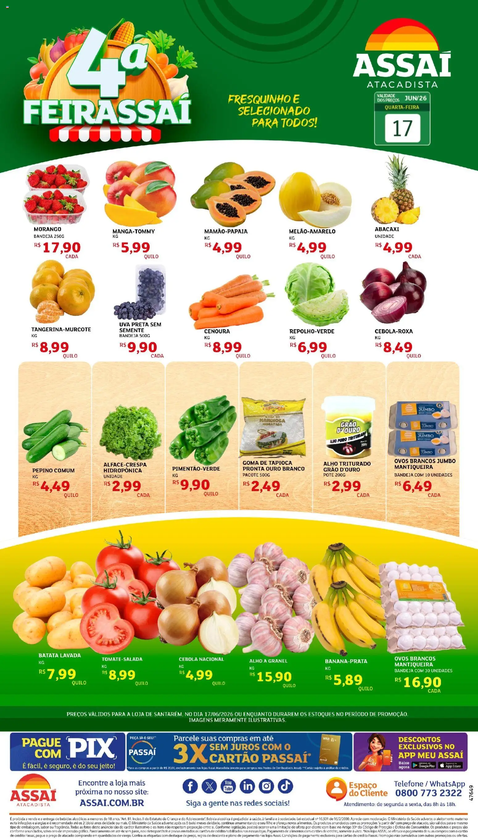 Assaí Atacadista Folheto - válido de 17.06.2026 | Página: 1 | Produtos: Cebola, Ovos, Cenoura, Telefone