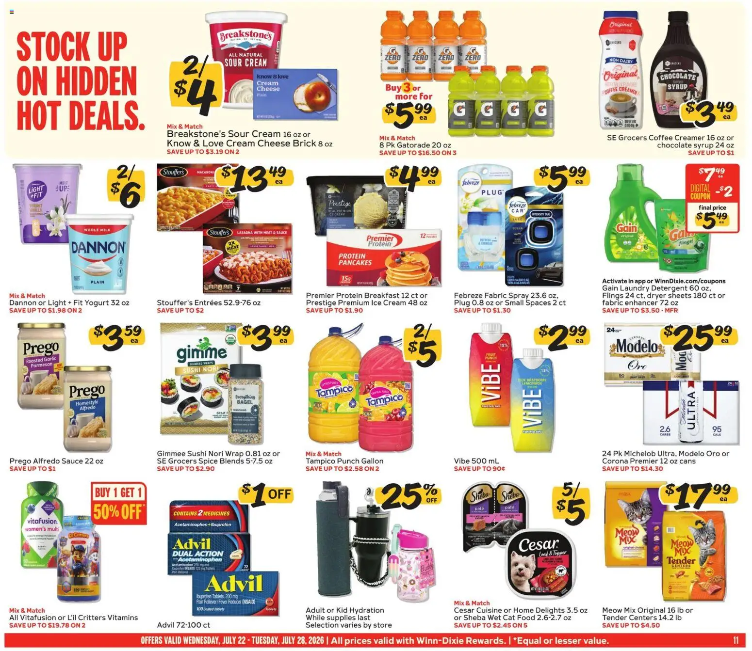 Winn Dixie Weekly Ad - valid from 07/22/2026 | Page: 11 | Products: Coffee, Cream, Ice cream, Date