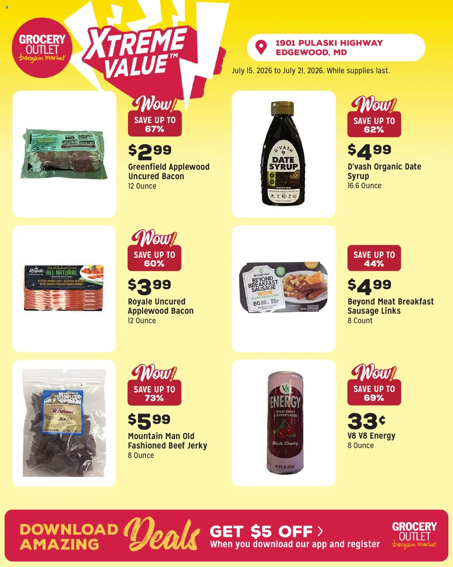Grocery Outlet Weekly Ad - valid from 07/15/2026 | Page: 5 | Products: Beef, Sausage, Date
