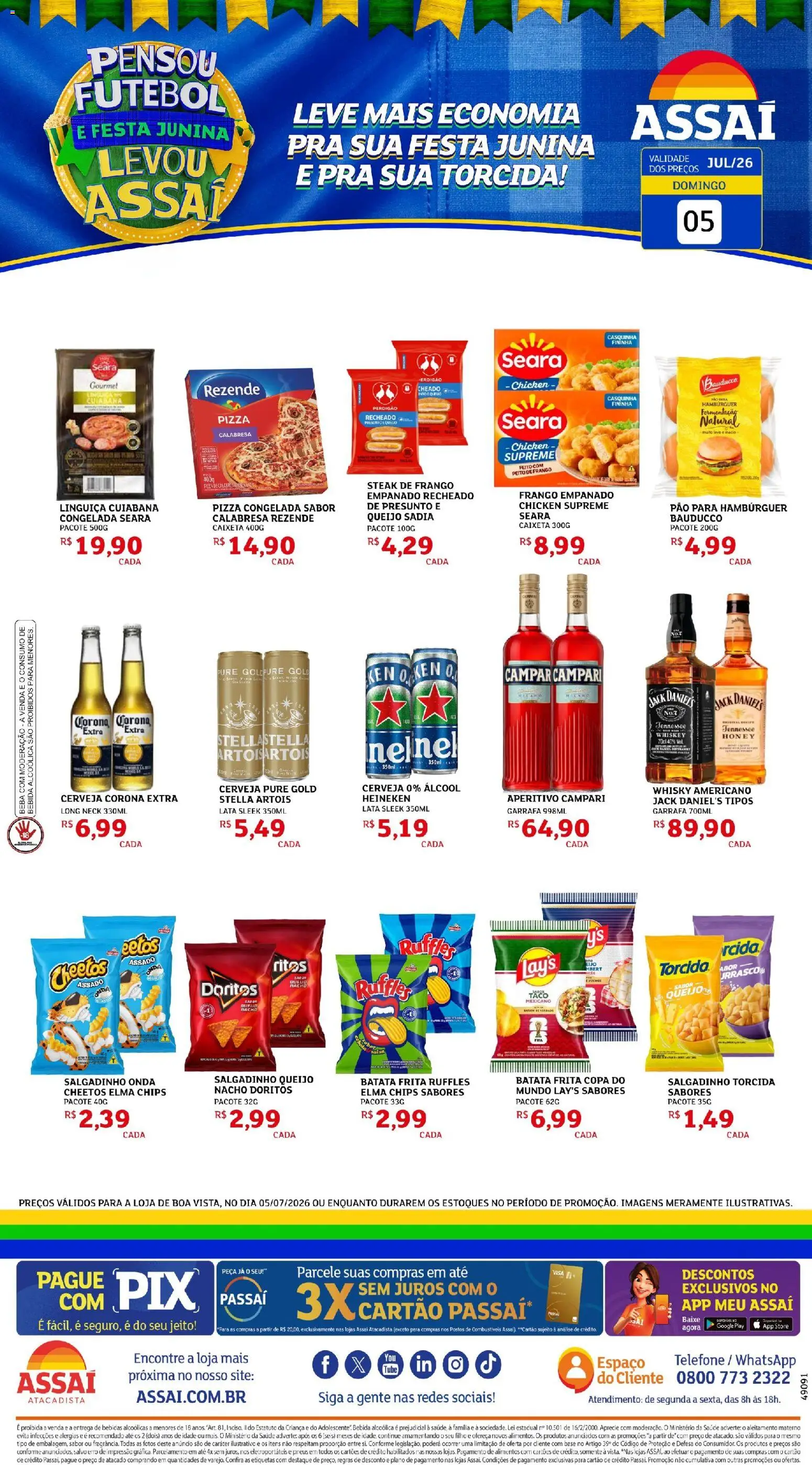 Assaí Atacadista Folheto - válido de 05/07/2026 | Página: 1 | Produtos: Heineken, Cheetos, Batata, Telefone