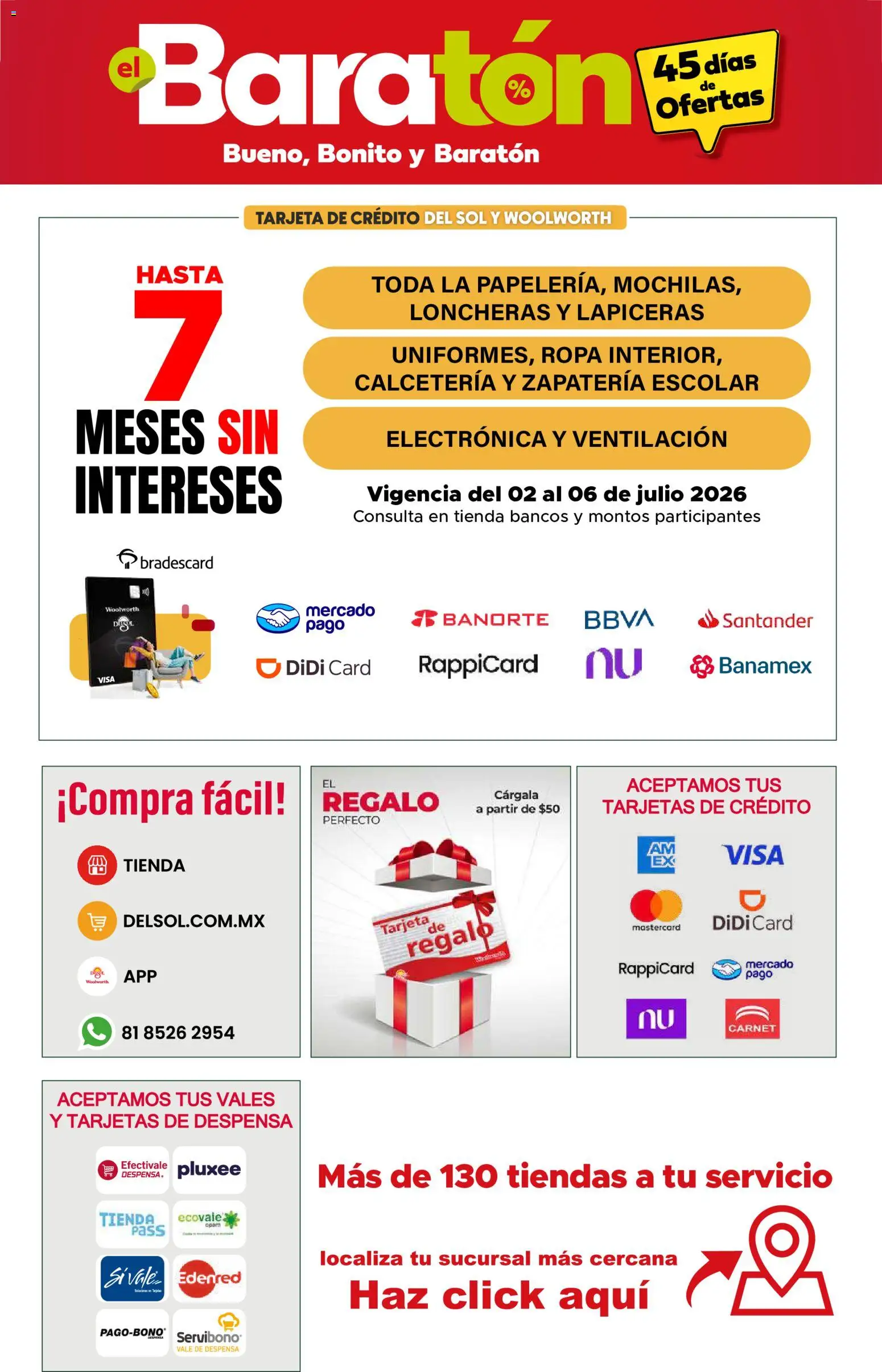 Nuevas ofertas de Del Sol y Woolworth válidas en toda la República Mexicana desde el 02/07/2026. ¡Encuentra las mejores ofertas en Del Sol y Woolworth catálogo Bueno, Bonito y Baratón! | Página: 18 | Productos: Ropa, Despensa