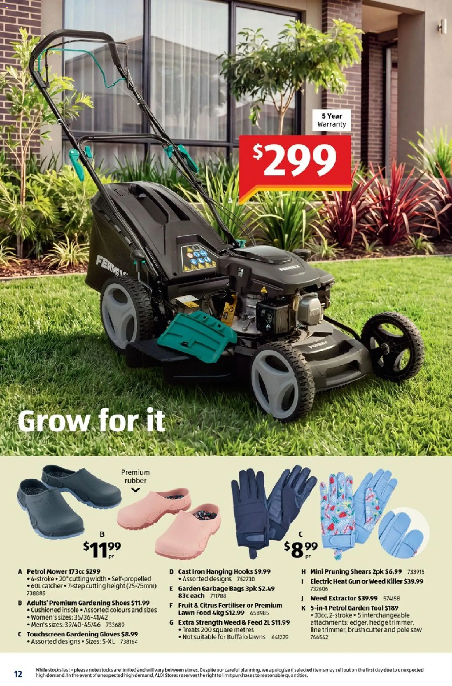 Aldi catalogue - valid from 07/10/2026 | Page: 12 | Products: Lawn mower, Fruit, Gloves, Cutter