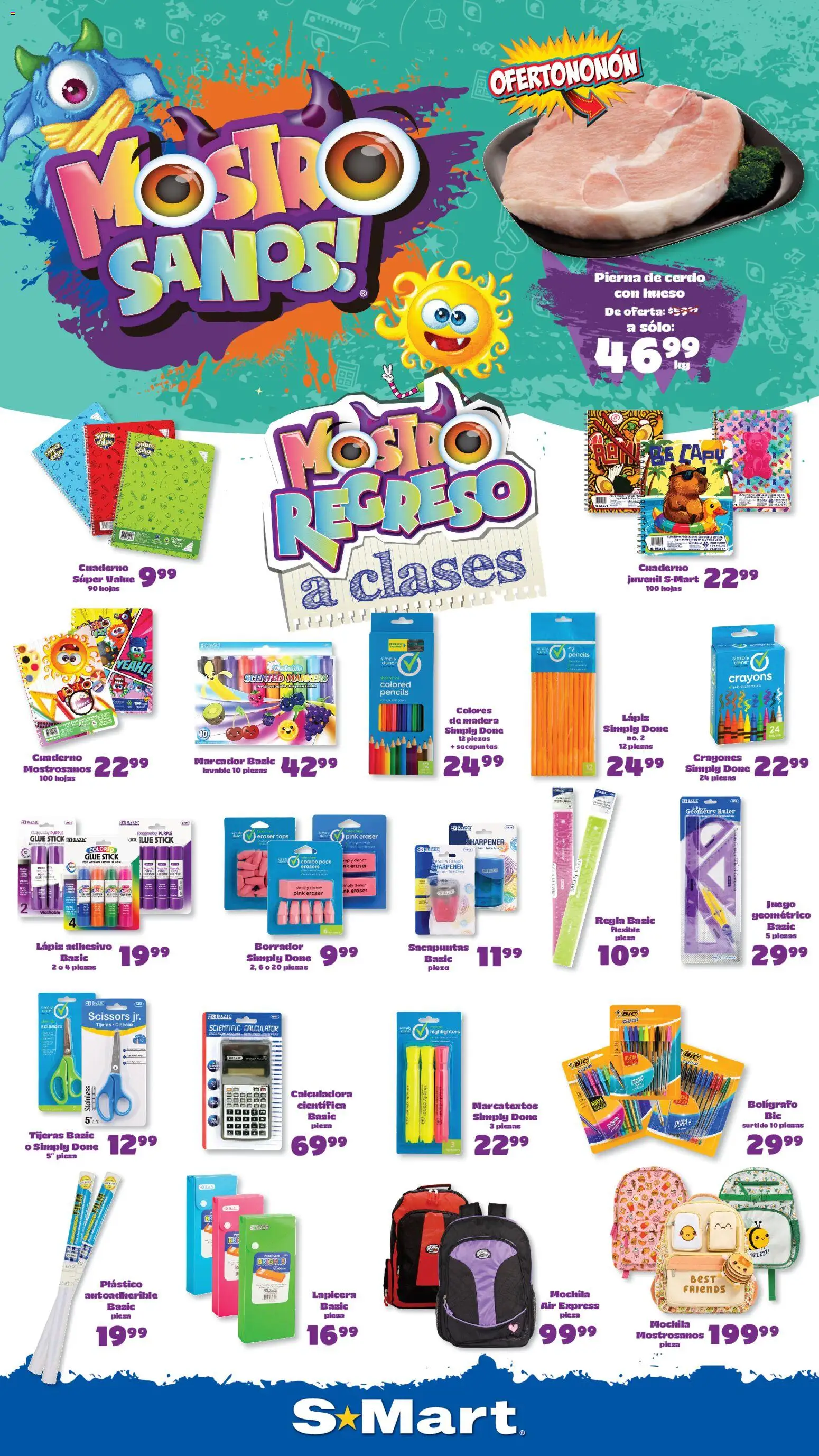 Nuevas ofertas de S-Mart válidas en toda la República Mexicana desde el 28/08/2026. ¡Encuentra las mejores ofertas en S-Mart folleto Ofertas de feria Monterrey! | Página: 1 | Productos: Cerdo, Cuaderno, Calculadora, Flexible
