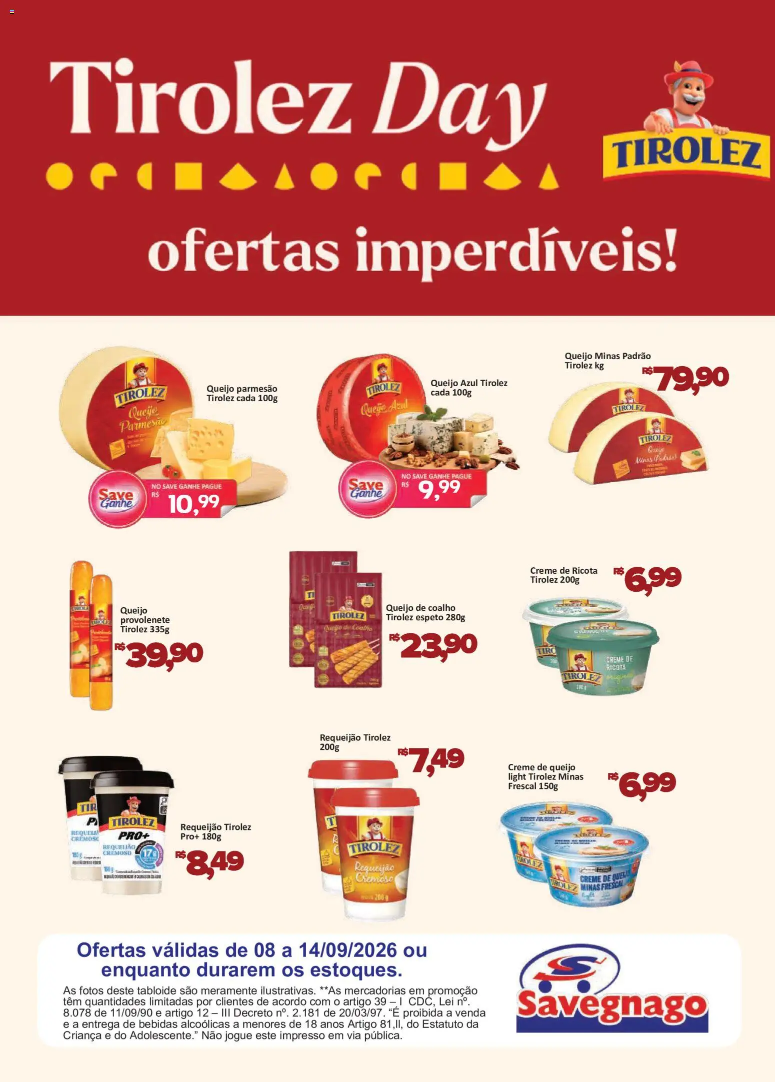 Savegnago Folheto - válido de 08/09/2026 | Página: 2 | Produtos: Bebidas, Queijo, Ricota, Requeijão
