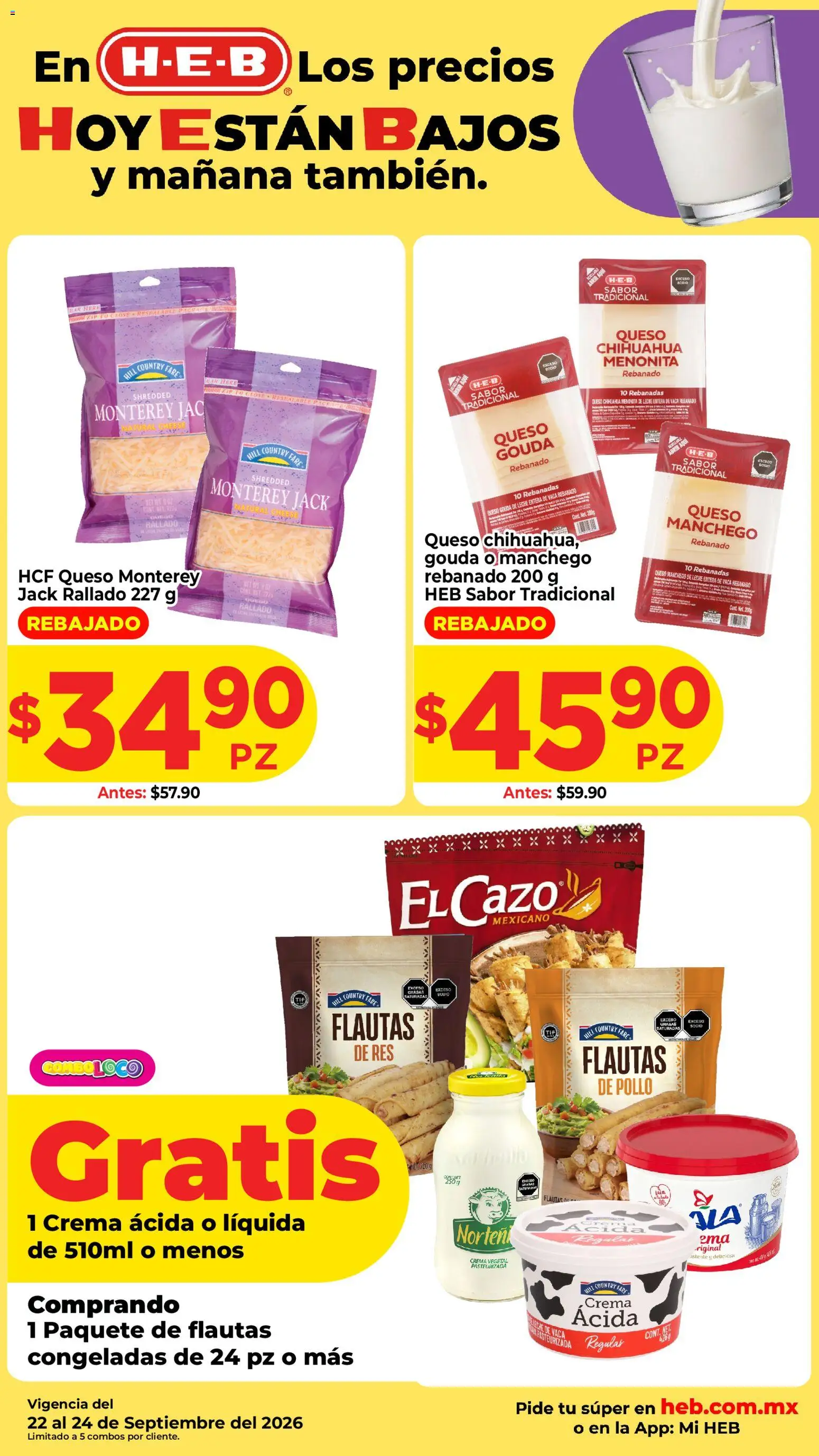 Nuevas ofertas de H-E-B válidas en toda la República Mexicana desde el 22/09/2026. ¡Encuentra las mejores ofertas en H-E-B folleto Carne! | Página: 3 | Productos: Pollo, Crema, Leche entera, Queso