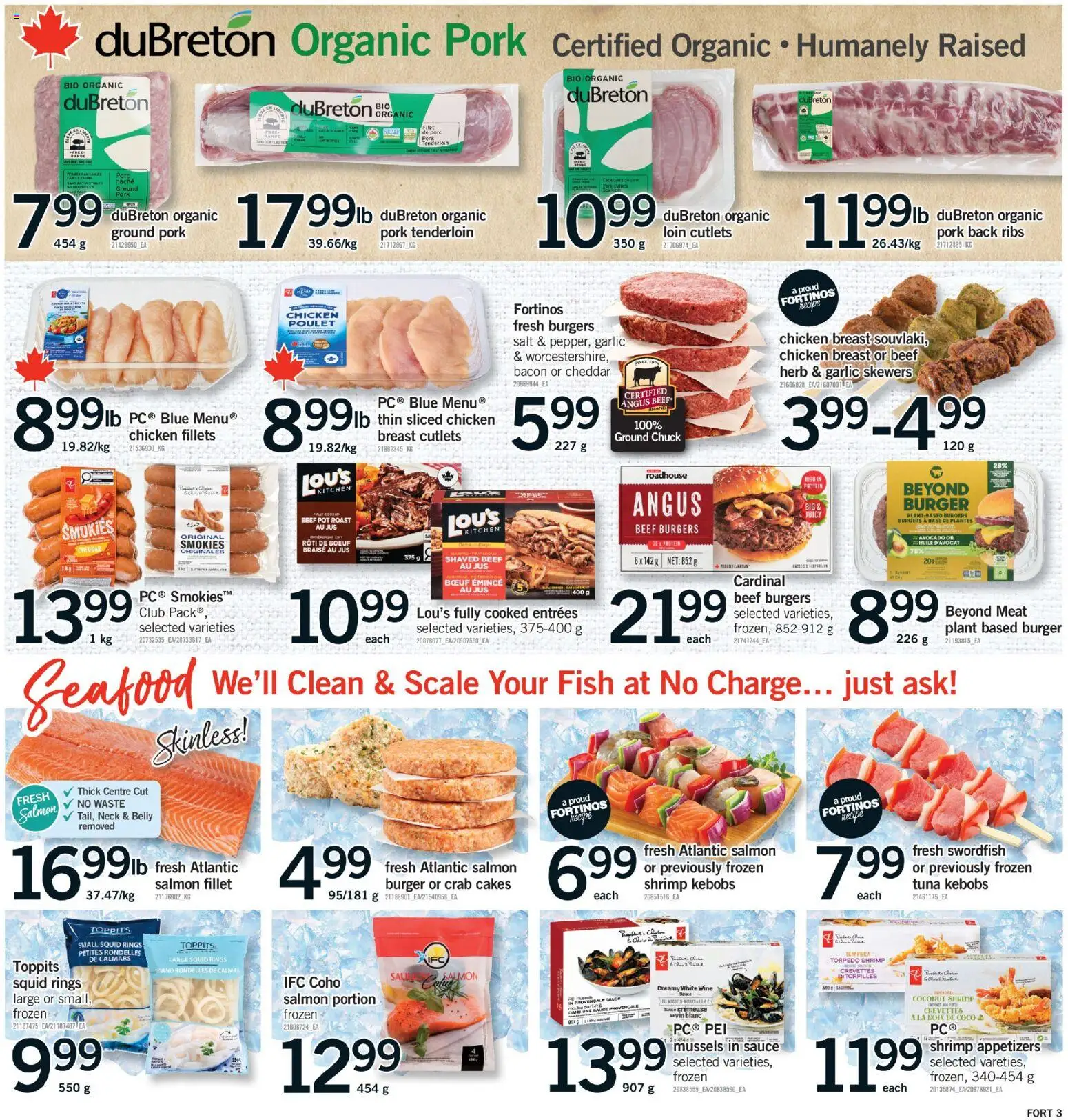 Fortinos flyer valid from Aug 13, 2026 | Page: 4 | Products: Fillet, Tuna, Avocado, Pork tenderloin