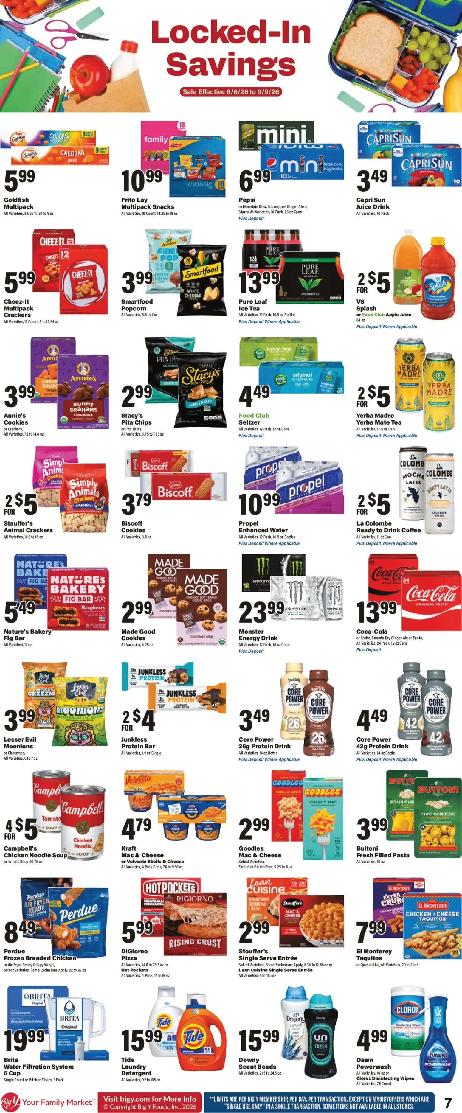 Big Y Weekly Ad - valid from 08/06/2026 | Page: 10 | Products: Crackers, Protein bar, Raspberry, Pepsi