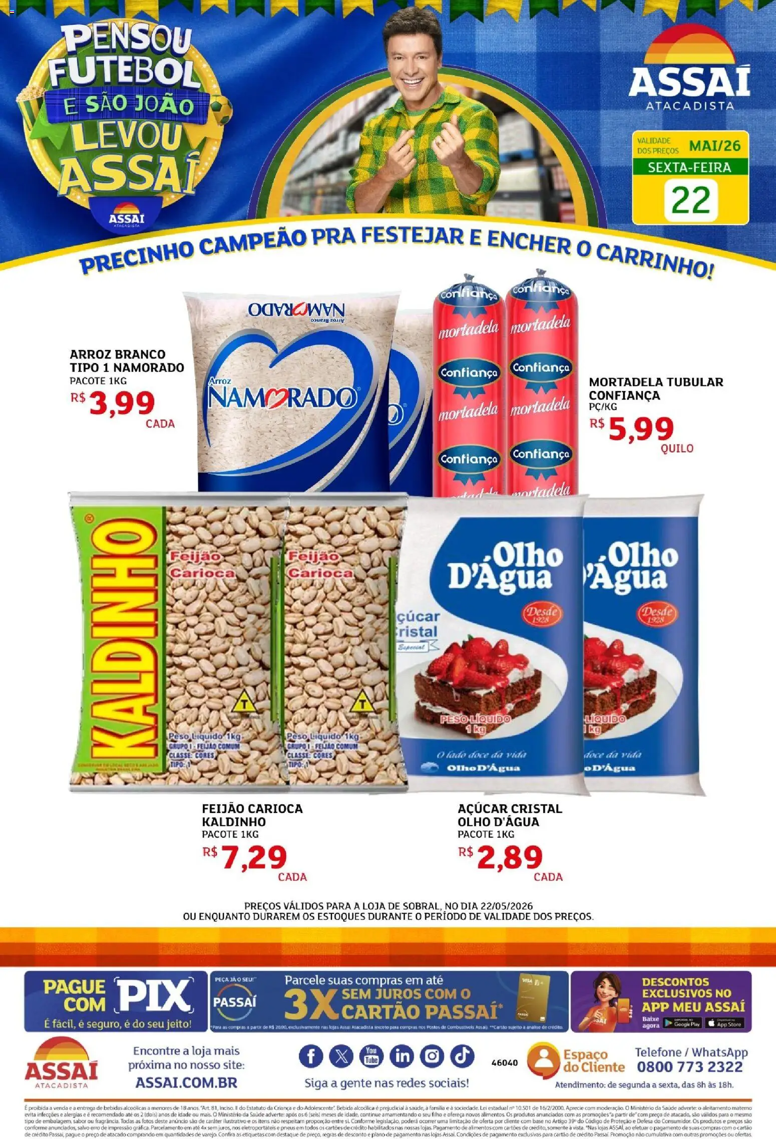 Assaí Atacadista Folheto - válido de 22.05.2026 | Página: 1 | Produtos: Mortadela, Carrinho, Arroz, Base