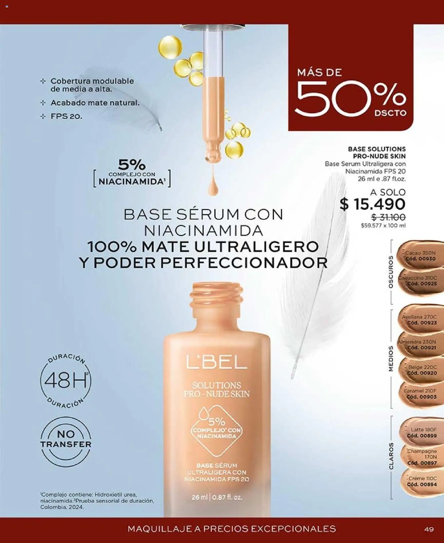Catálogo L'Bel Campaña 15 │ válido desde el 06.09.2026 | Página: 49 | Productos: Perfeccionador, Almendra, Maquillaje, Mate