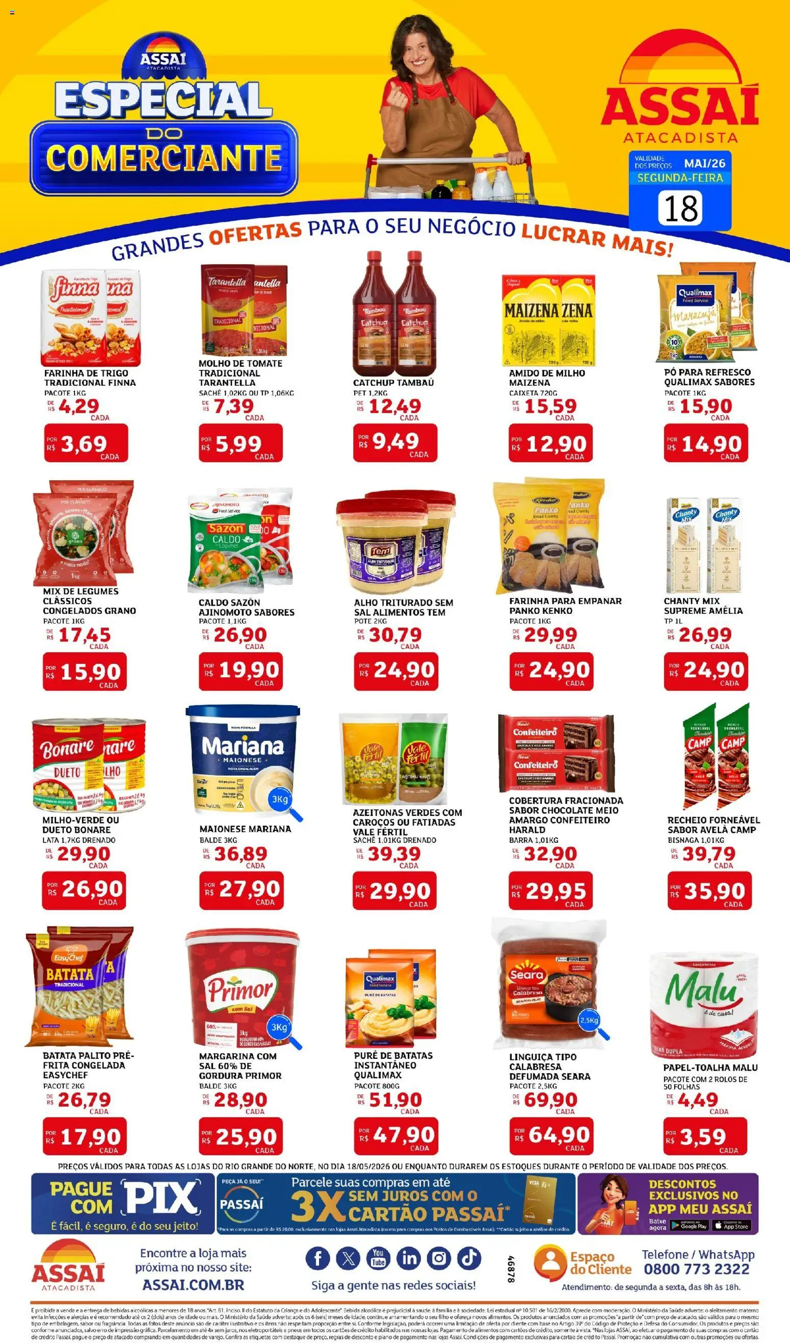 Assaí Atacadista Folheto - válido de 18.05.2026 | Página: 1 | Produtos: Pó, Base, Telefone, Margarina