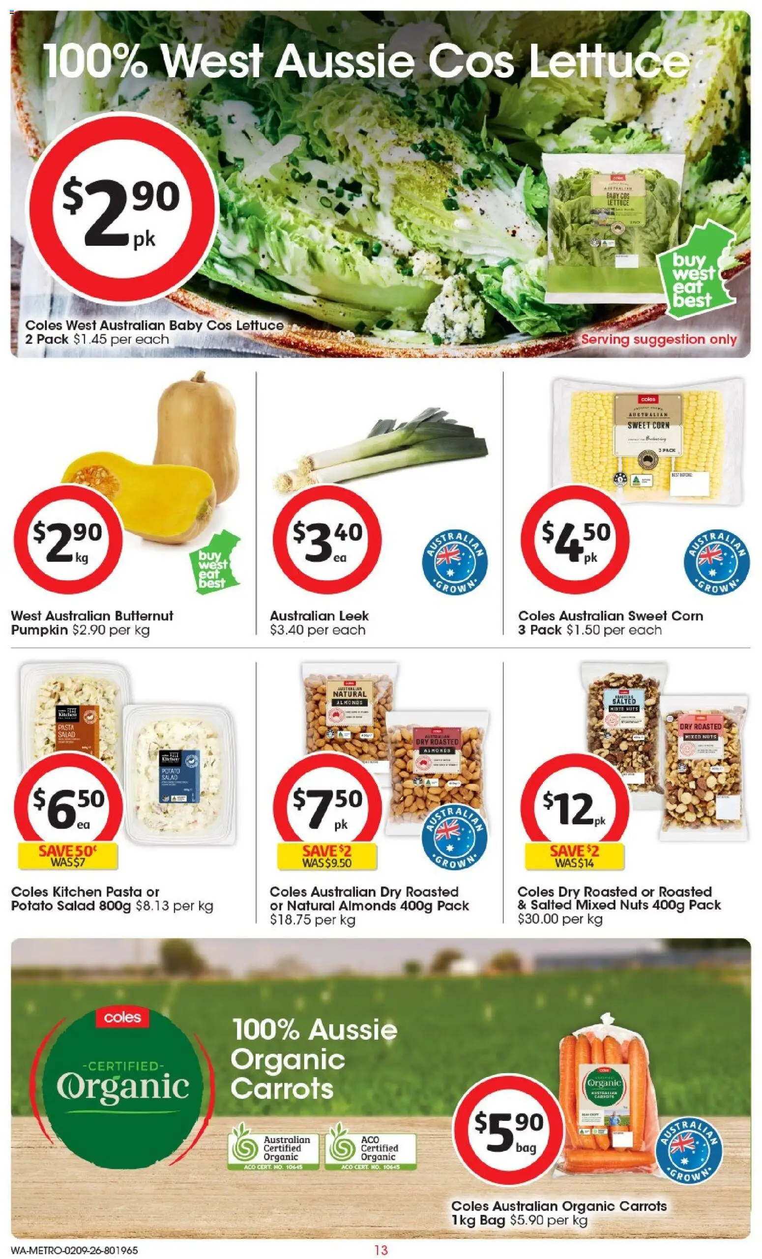Coles catalogue - valid from 02/09/2026 | Page: 14 | Products: Lettuce, Pasta, Carrots, Pumpkin