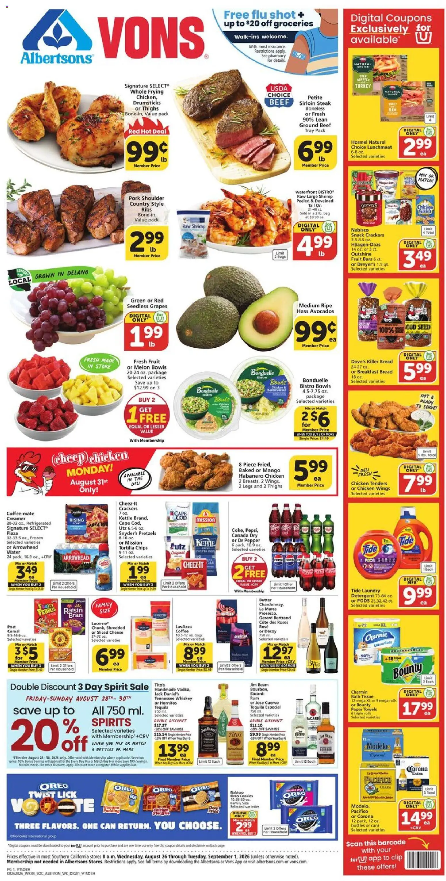 Vons Weekly Ad - valid from 08/26/2026 | Page: 1 | Products: Jim Beam, Detergent, Whiskey, Cereal
