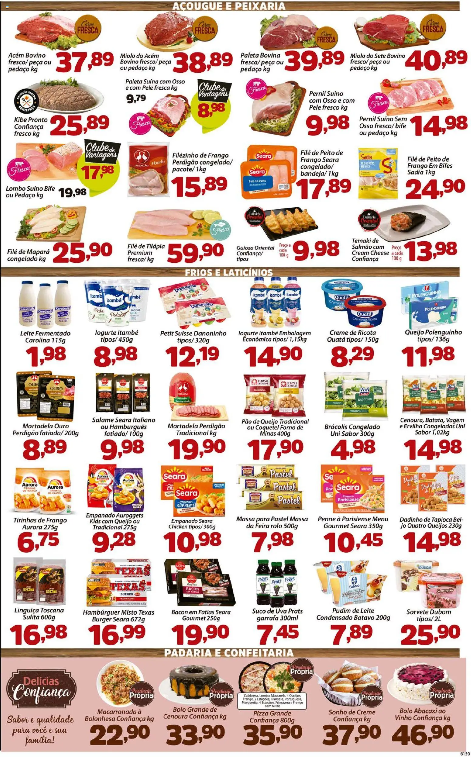 Confiança Folheto - válido de 28/07/2026 | Página: 3 | Produtos: Acém, Massa, Hambúrguer, Pão de queijo
