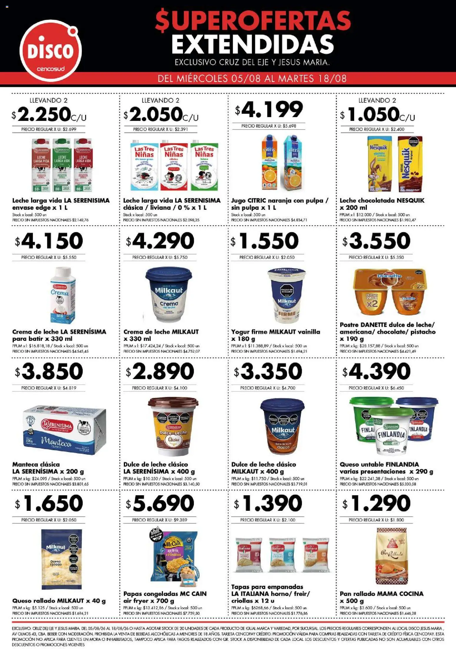 Disco - Superofertas extendidas - Cruz del Eje y Jesus Maria │ válido desde el 05/08/2026 | Página: 7 | Productos: Cocina, Queso, Jugo, Crema