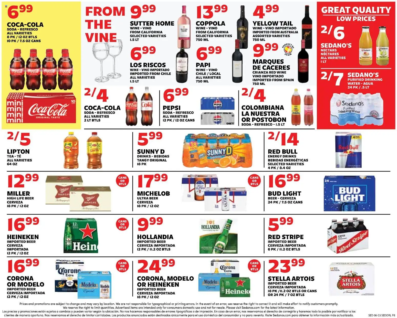 Sedano's Weekly Ad - valid from 03.06.2026 | Page: 8 | Products: Wine, Beer, Tea, Water